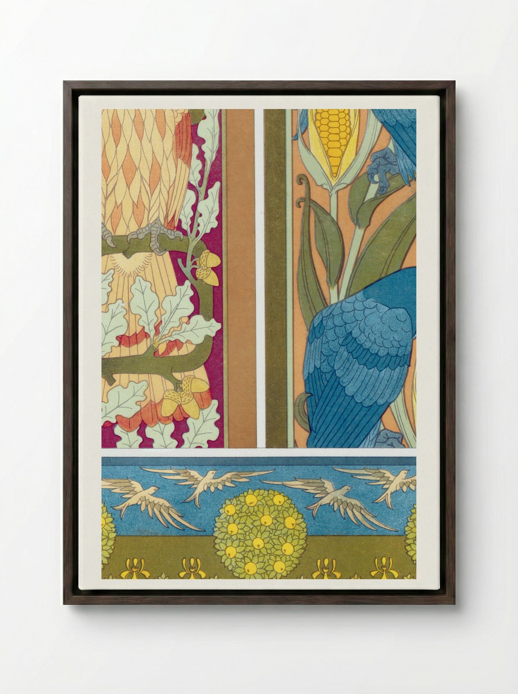 L'Animal dans la Décoration, Plate 12 (Eagle, Macaws, Fish and Birds) - Maurice Pillard Verneuil - Framed Canvas Dark Wood