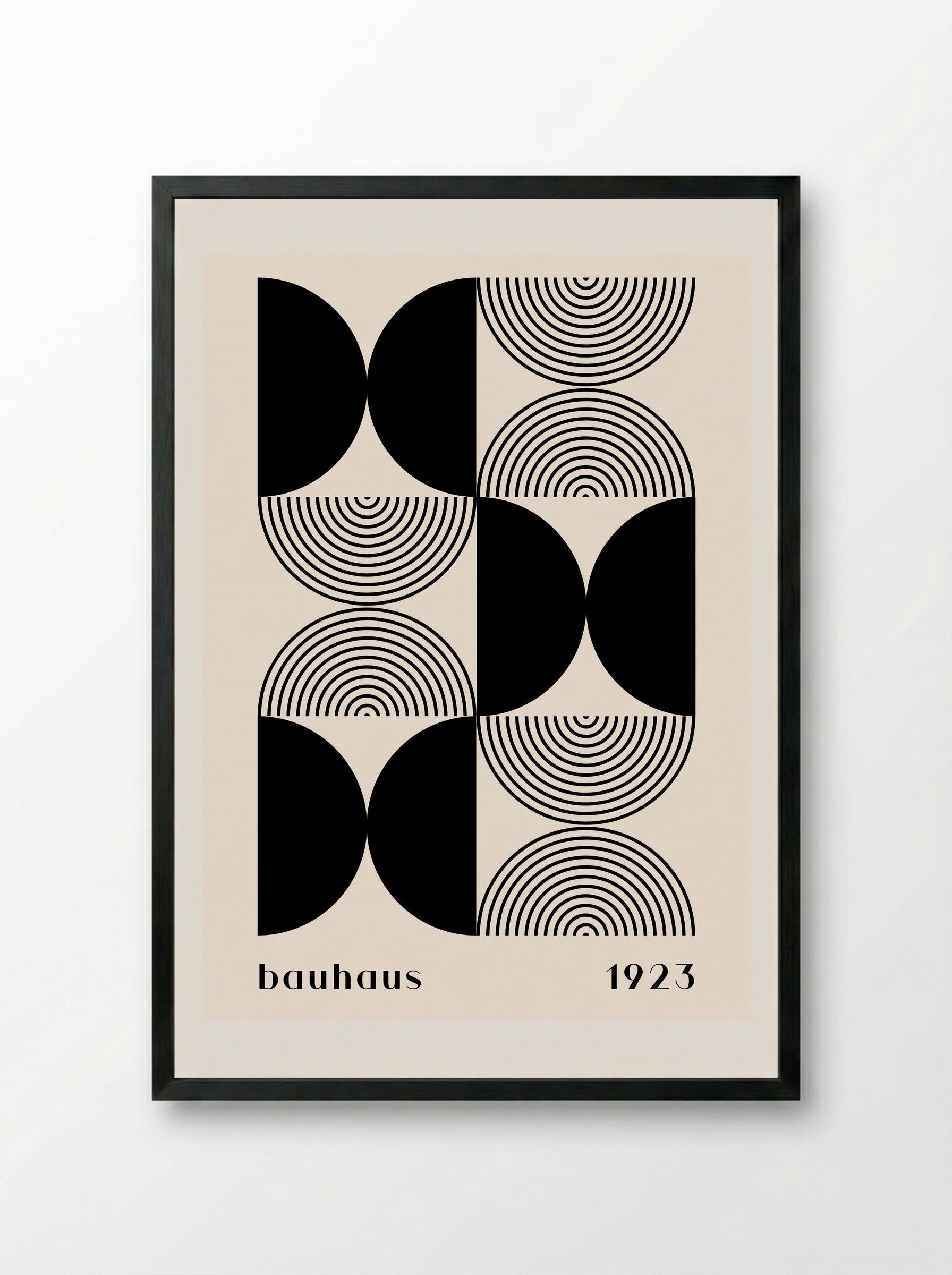Bauhaus Halves & Lines – Black and Cream (1923) - Framed Print Black