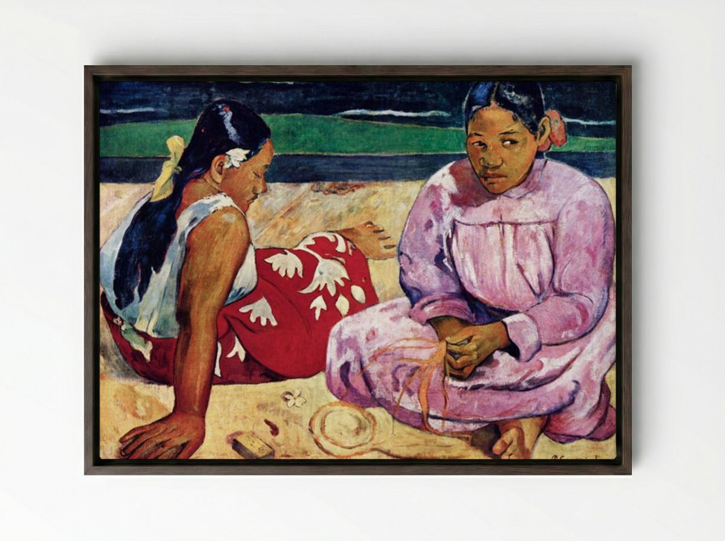 Tahitian Women on the Beach - Paul Gauguin - Framed Canvas Dark Wood