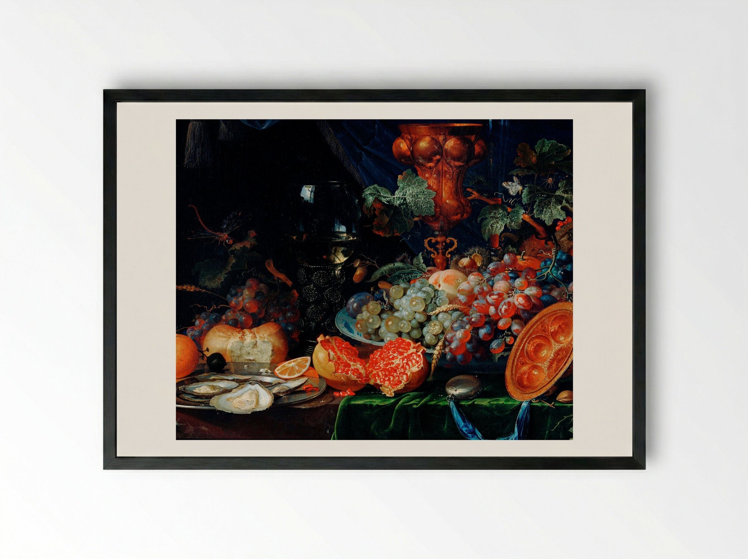 Fruits and Oysters - Abraham Mignon - Framed Print Black
