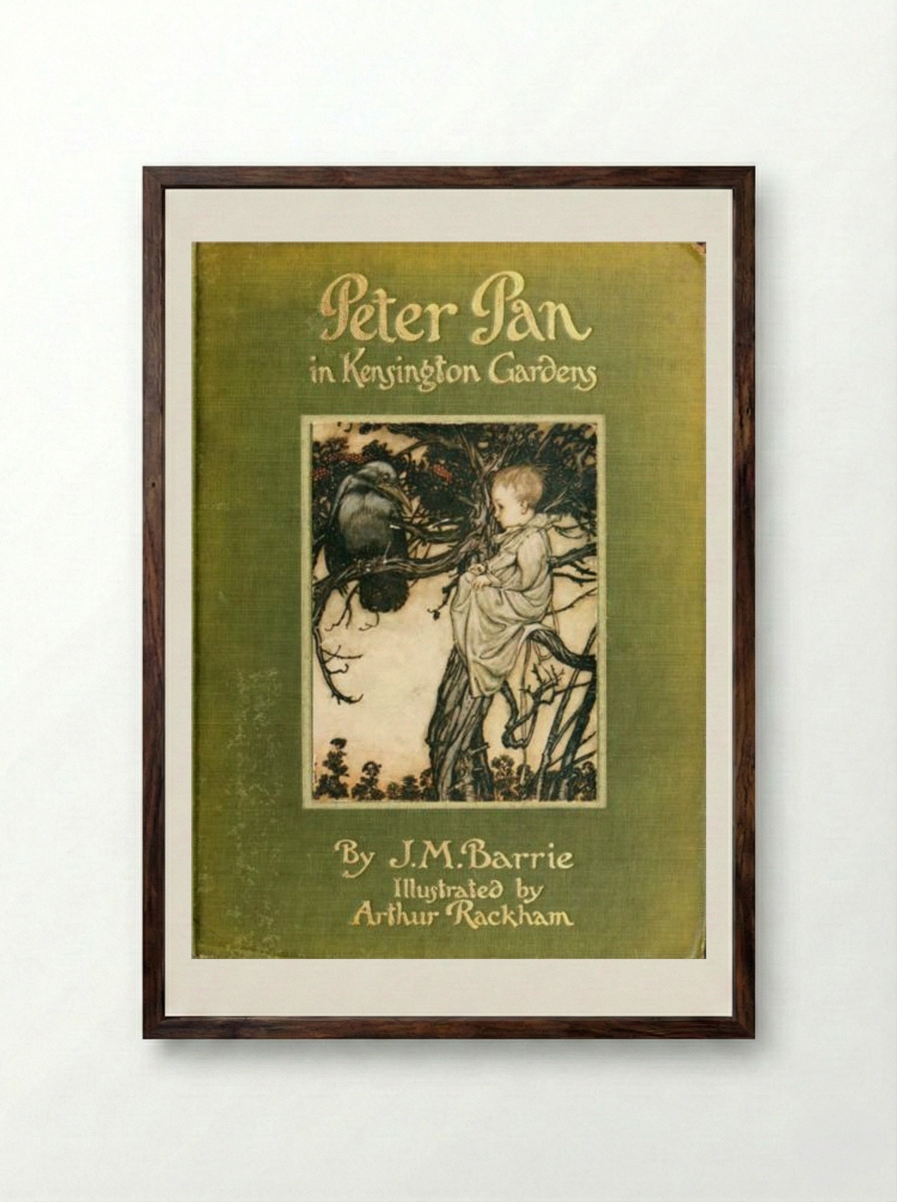 Peter Pan in Kensington Gardens (Book Cover) - Arthur Rackham - Framed Print Dark Wood