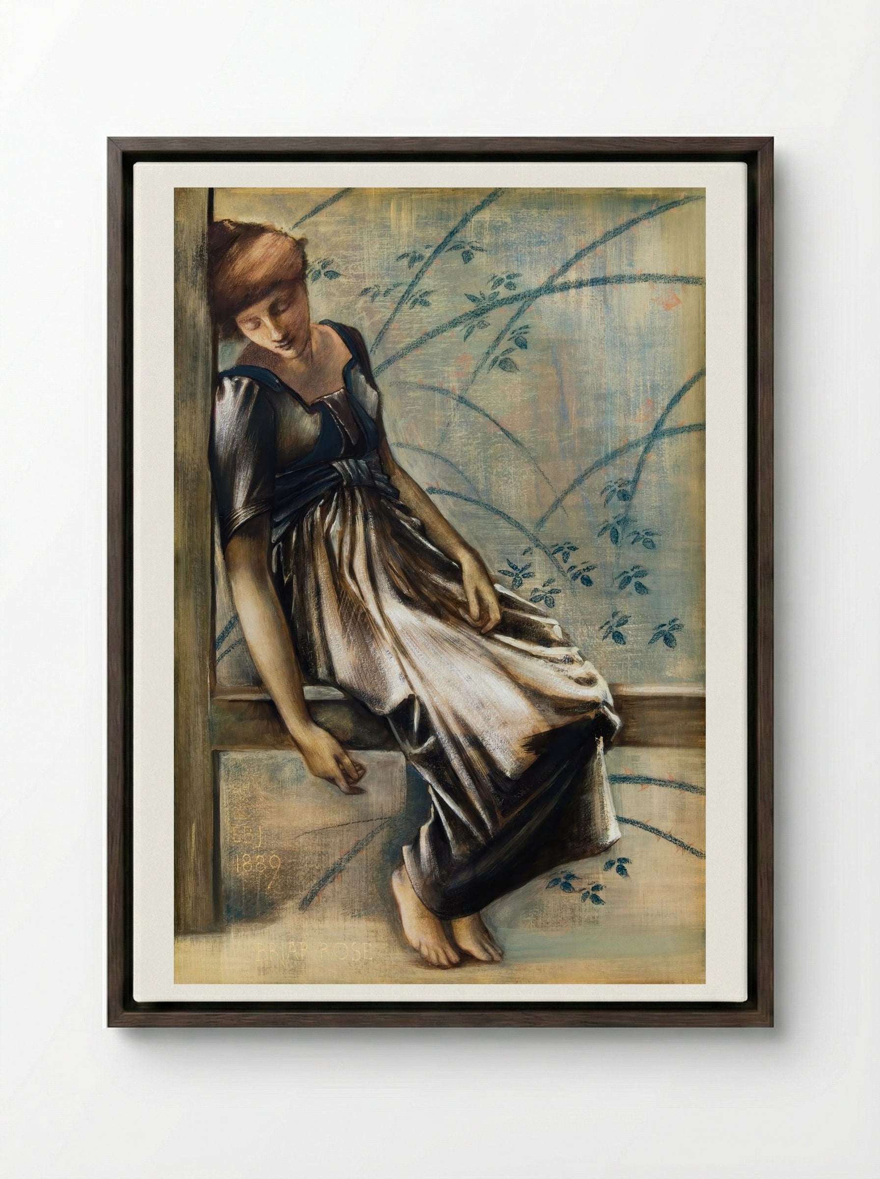 Study for 'The Garden Court' (The Briar Rose Series) - Sir Edward Burne-Jones - Framed Canvas Dark Wood