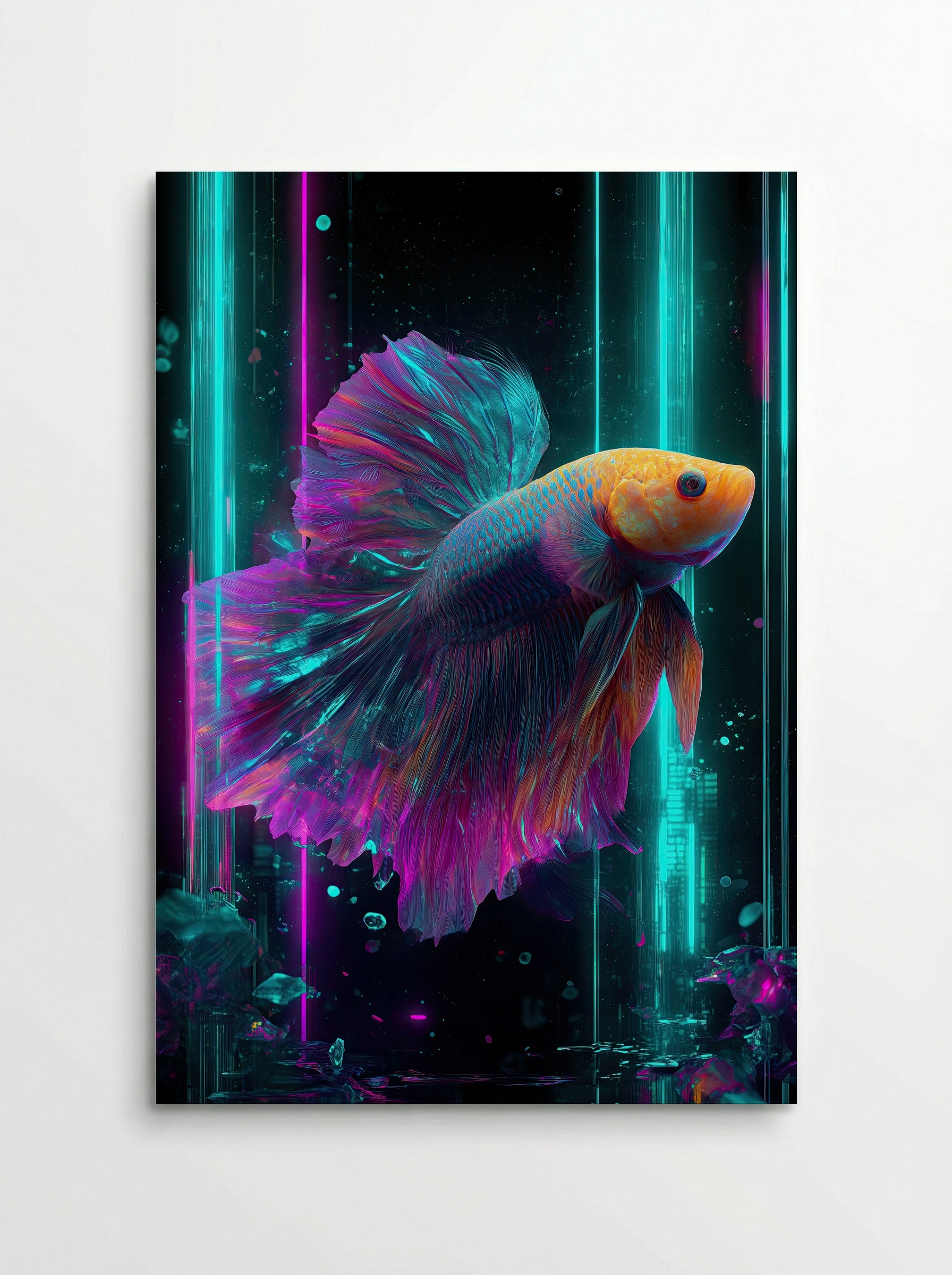 Neon Betta No.1 – Radiant Glowfish in Cyan & Magenta - Poster