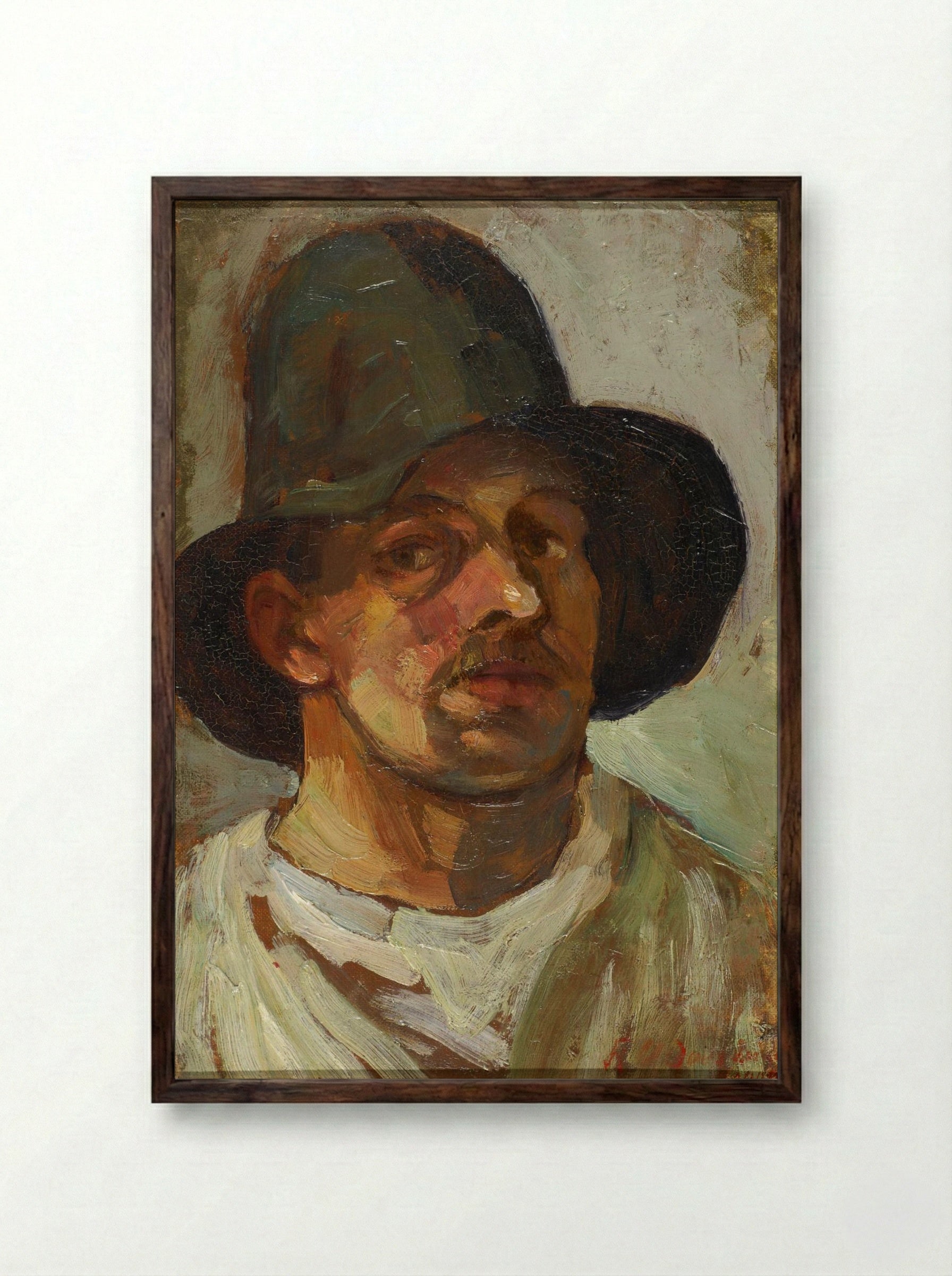 Self-Portrait with Hat - Theo van Doesburg - Framed Print Dark Wood