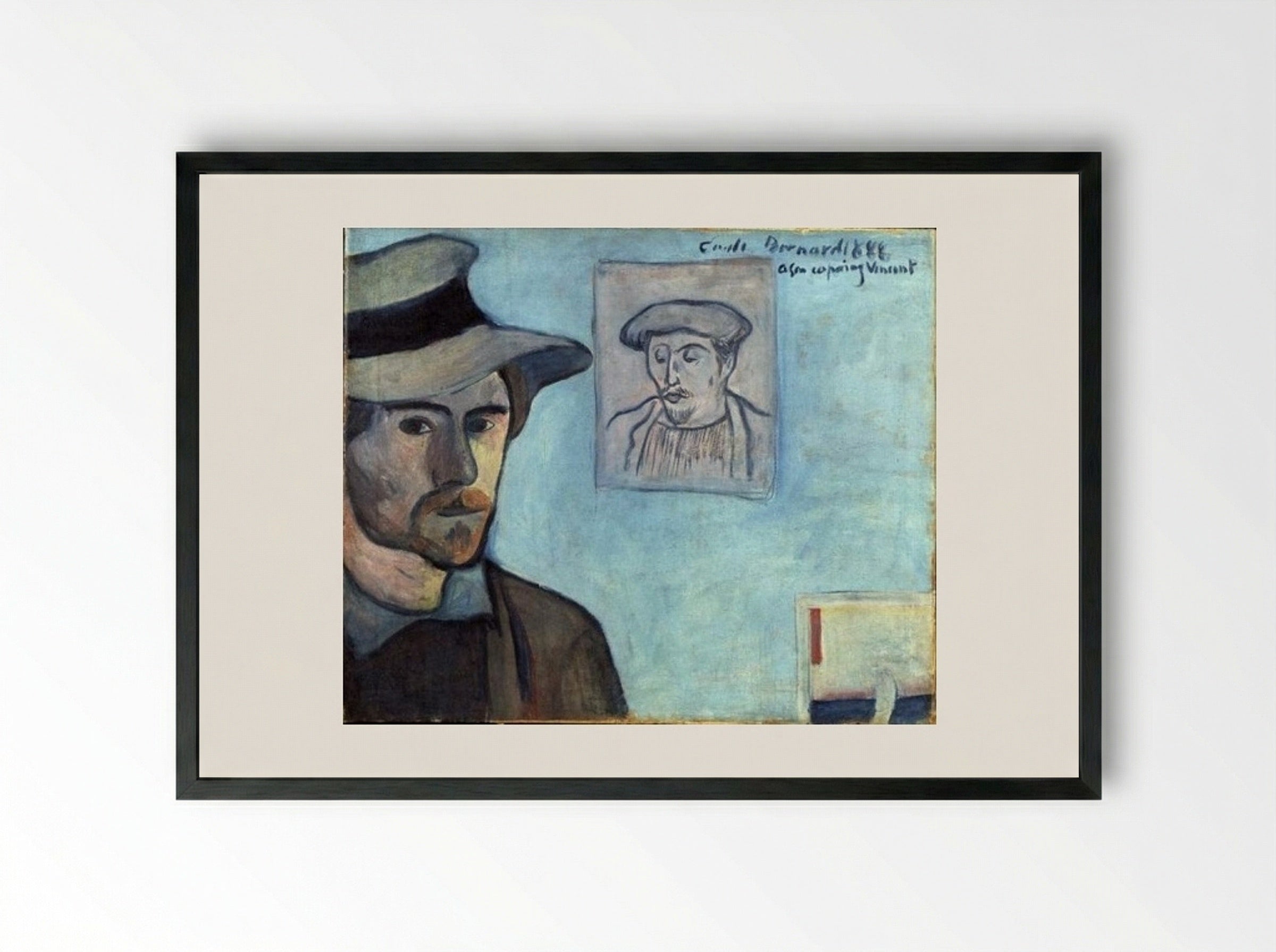 Self-Portrait with Portrait of Gauguin - Émile Bernard - Framed Print Black