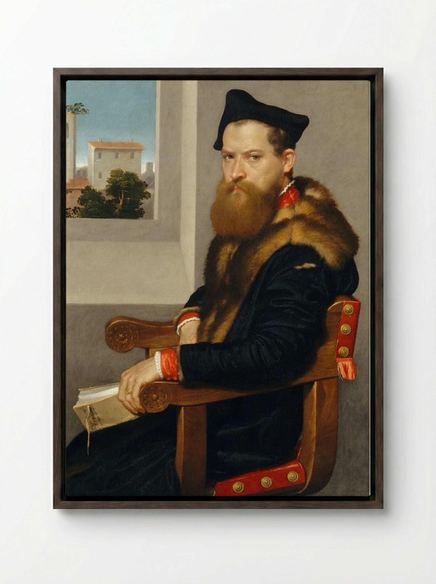 Portrait of Bartolomeo Bonghi - Giovanni Battista Moroni - Framed Canvas Dark Wood