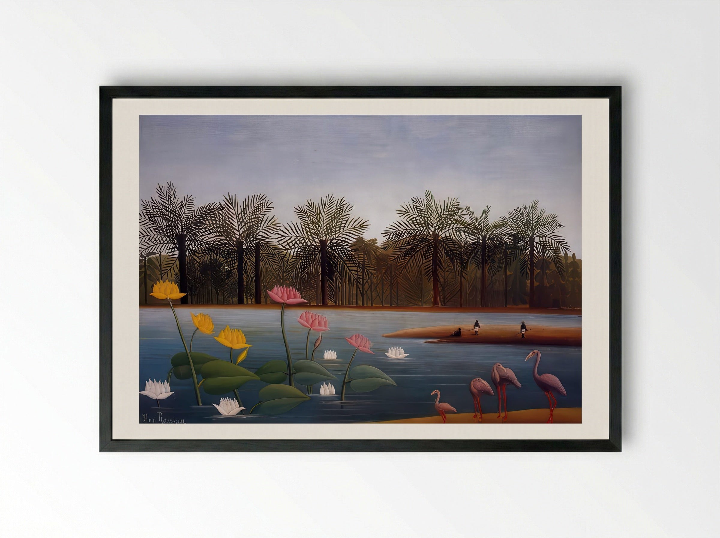 The Flamingoes by Henri Rousseau – Naïve Art Tropical Bird Print - Framed Print Black