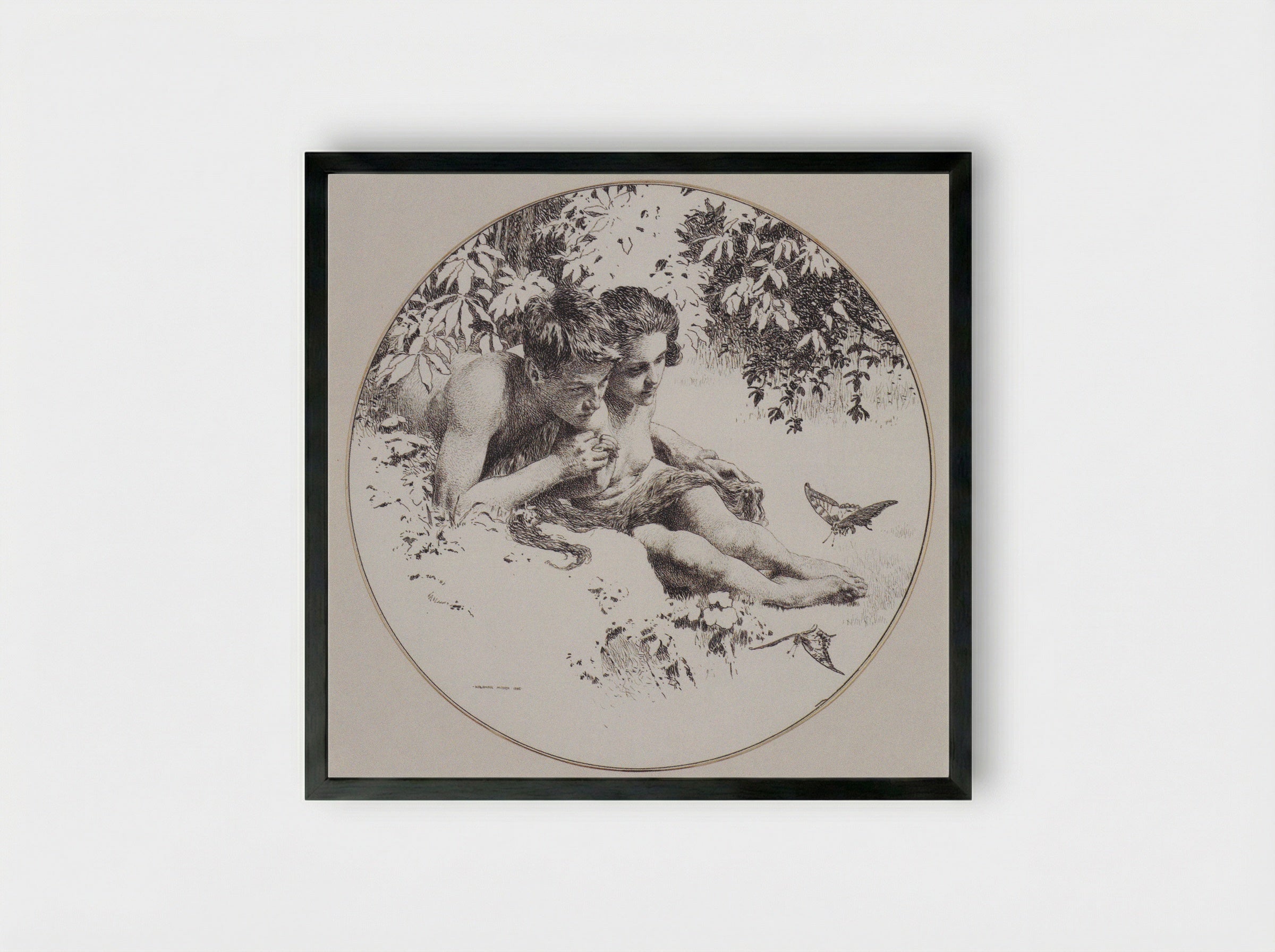 Reproduction Template for the Middle Part of the Leaf Love for Gerlach's Allegories, New Series, Plate 30 - Koloman Moser - Framed Print Black