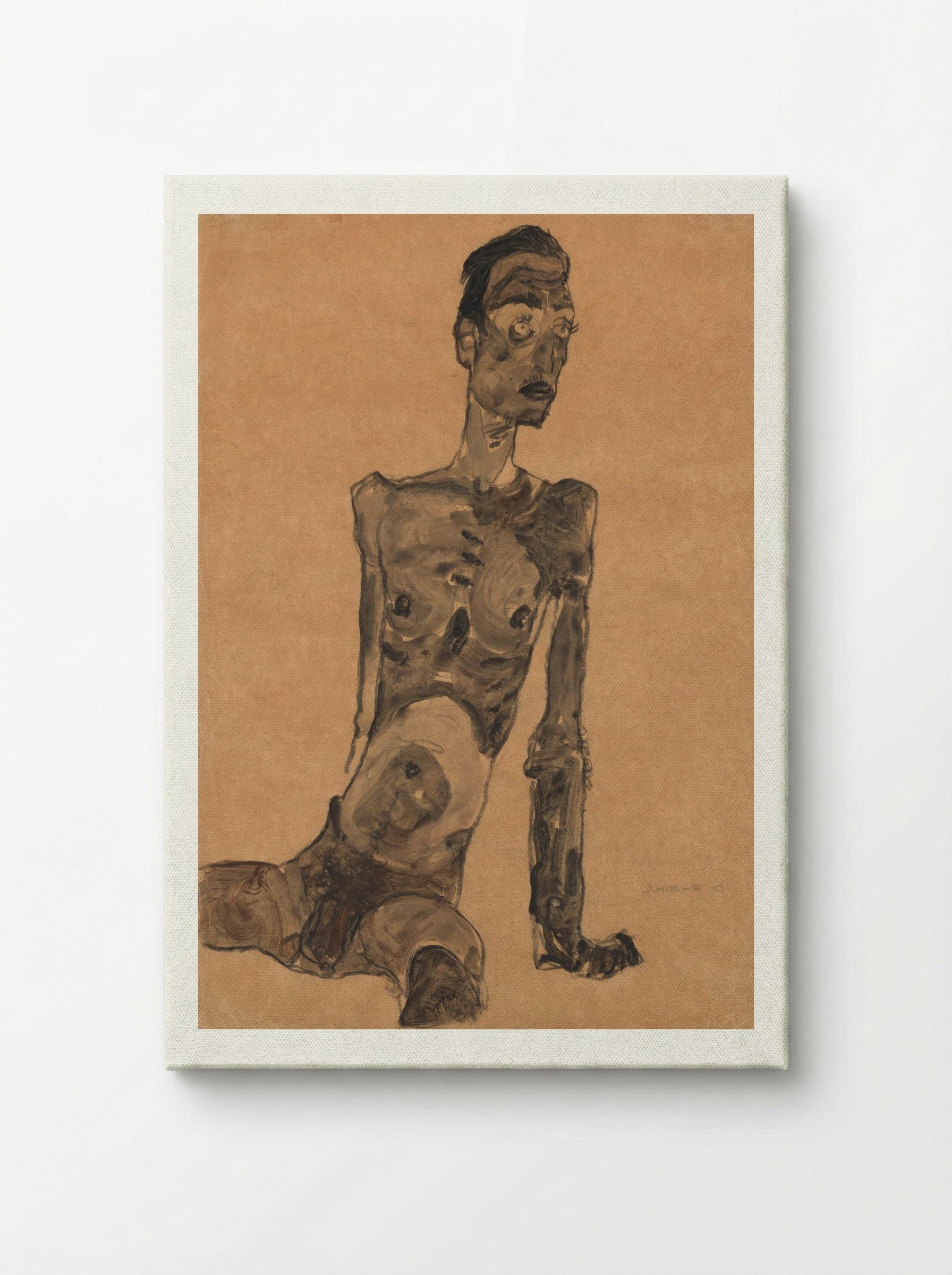 Seated Male Nude - Egon Schiele - Canvas