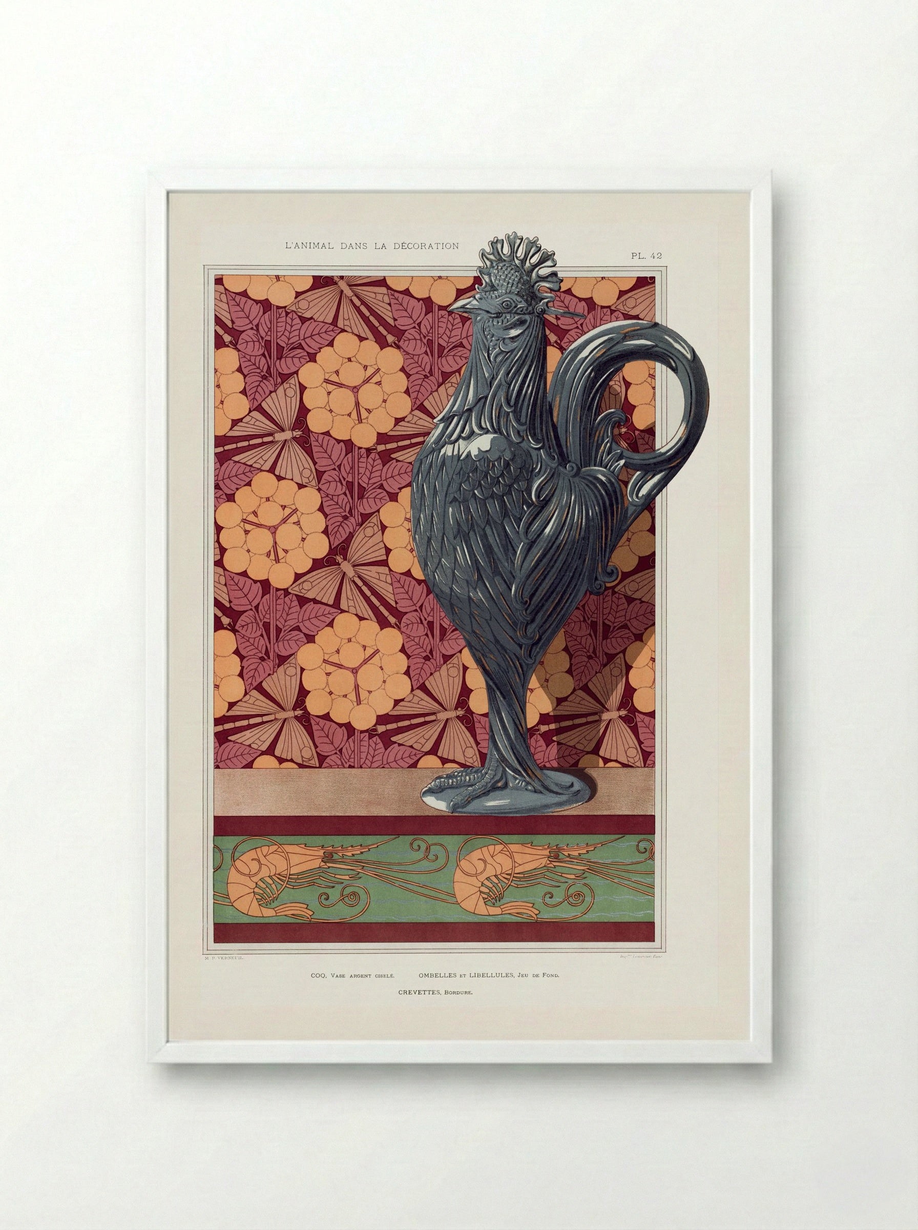 Crevettes, Bordure (from L'animal dans la décoration) - Maurice Pillard Verneuil - Framed Print White