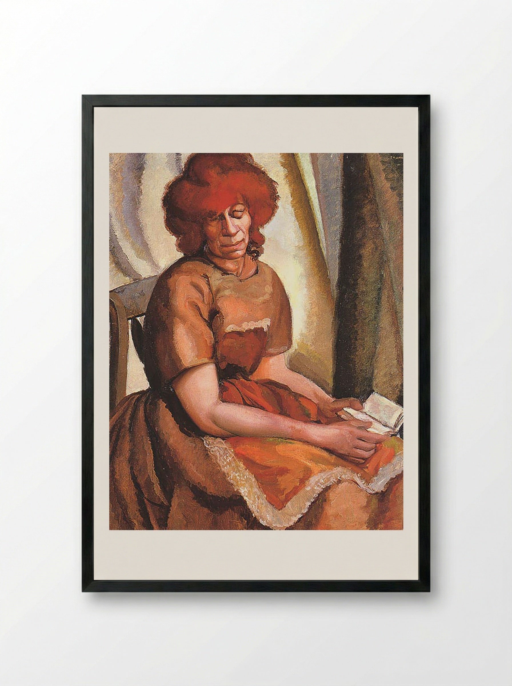 Redheaded Woman Reading - David Bomberg - Framed Print Black