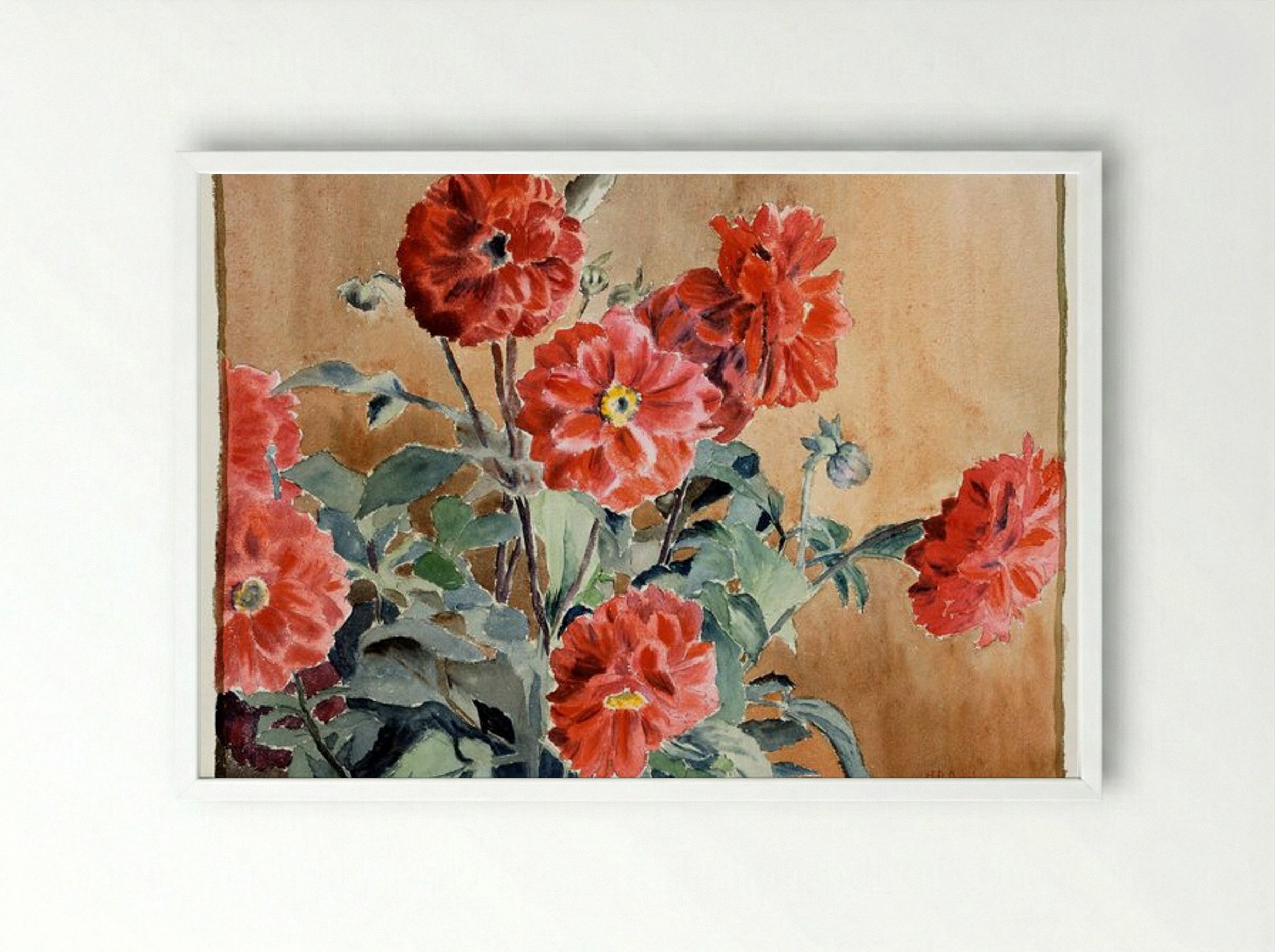 Dahlias - Hannah Borger Overbeck - Framed Print White