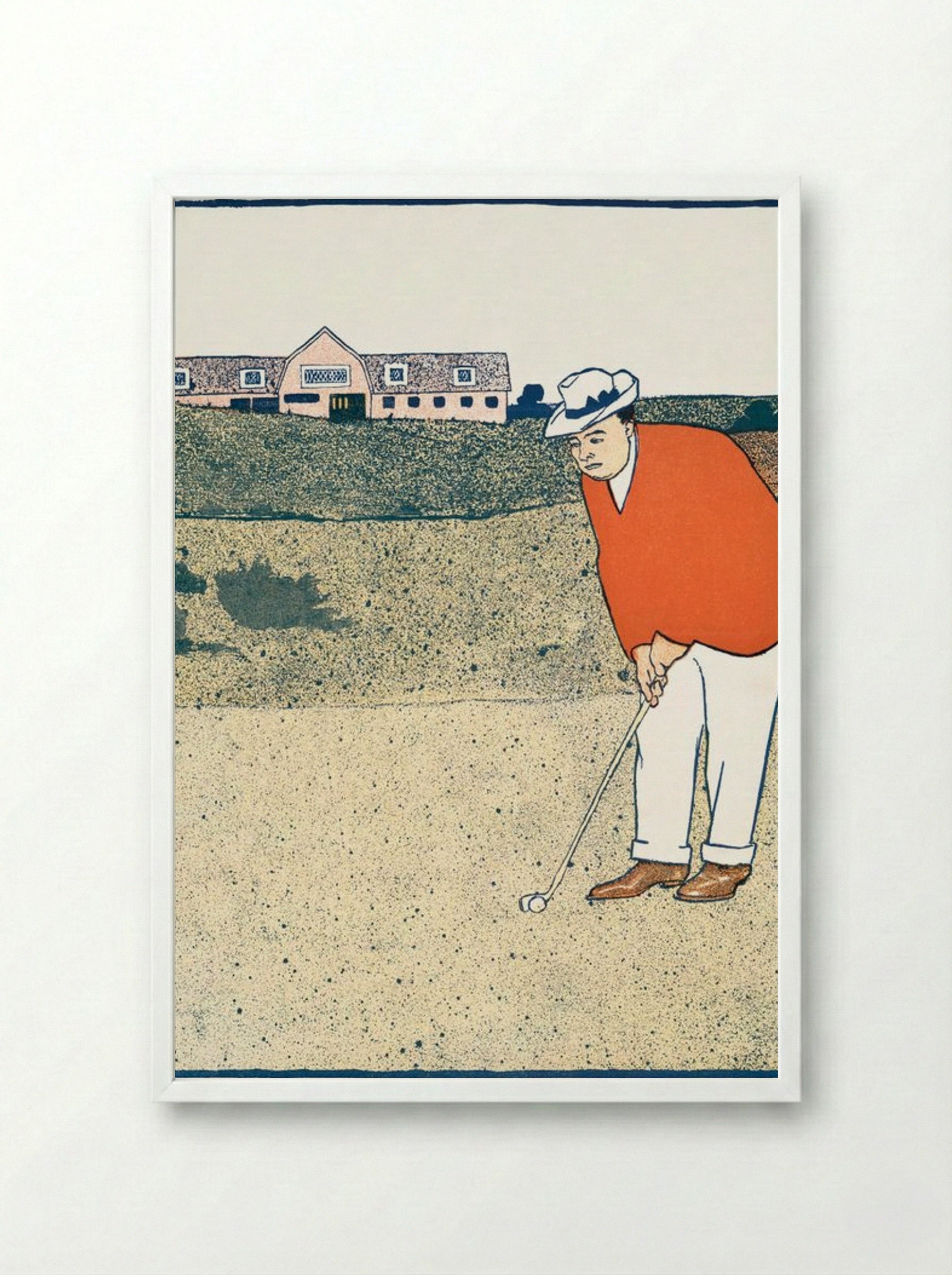 Man Playing Golf - Edward Penfield - Framed Print White