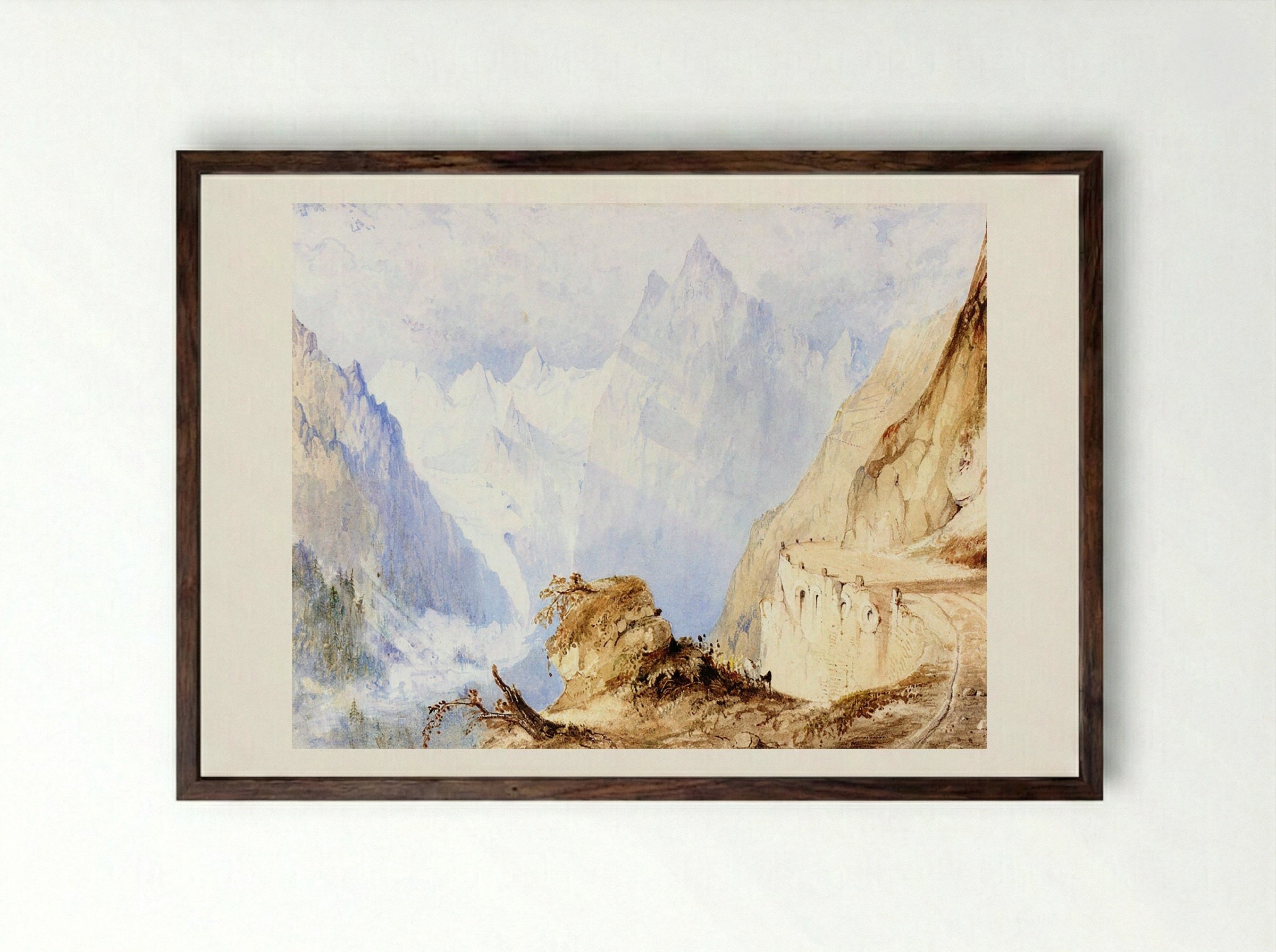 A View in the Alps - Joseph Mallord William Turner - Framed Print Dark Wood