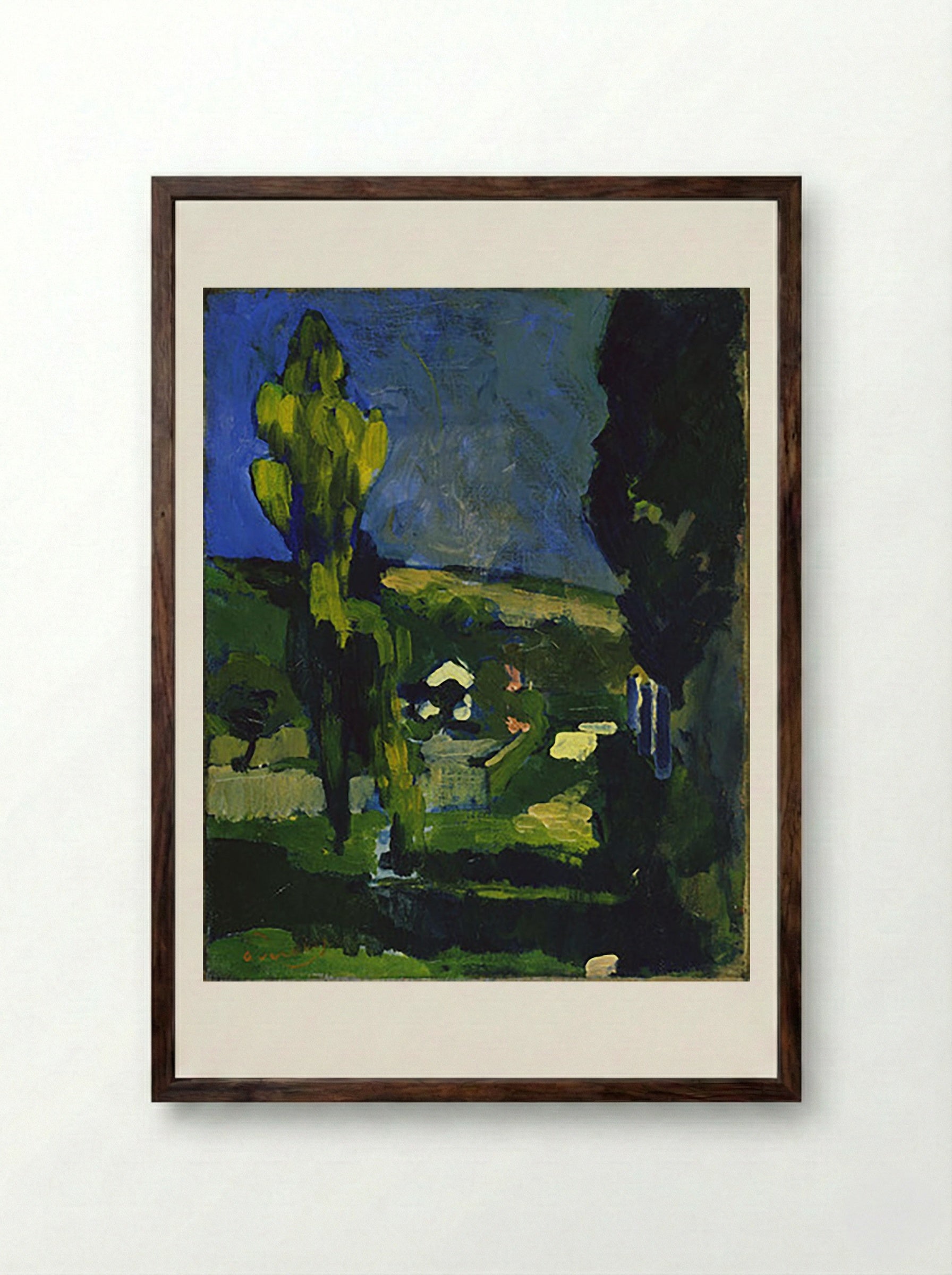 Poplars in a Landscape - Fine Art Print - Framed Print Dark Wood