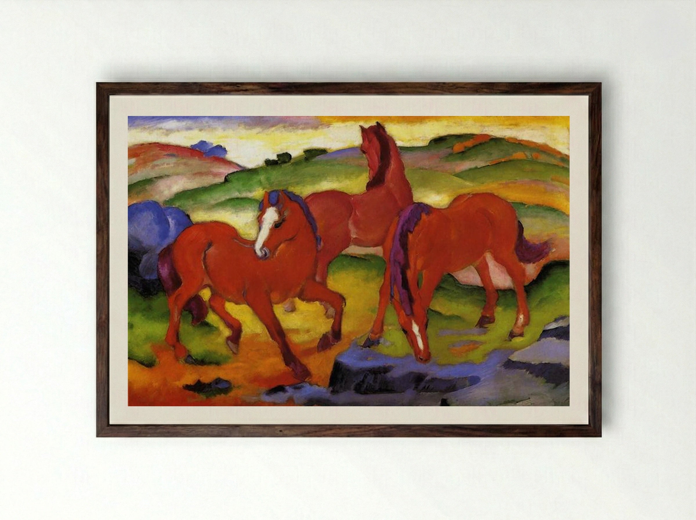 Grazing Horses IV (The Red Horses) - Franz Marc - Framed Print Dark Wood