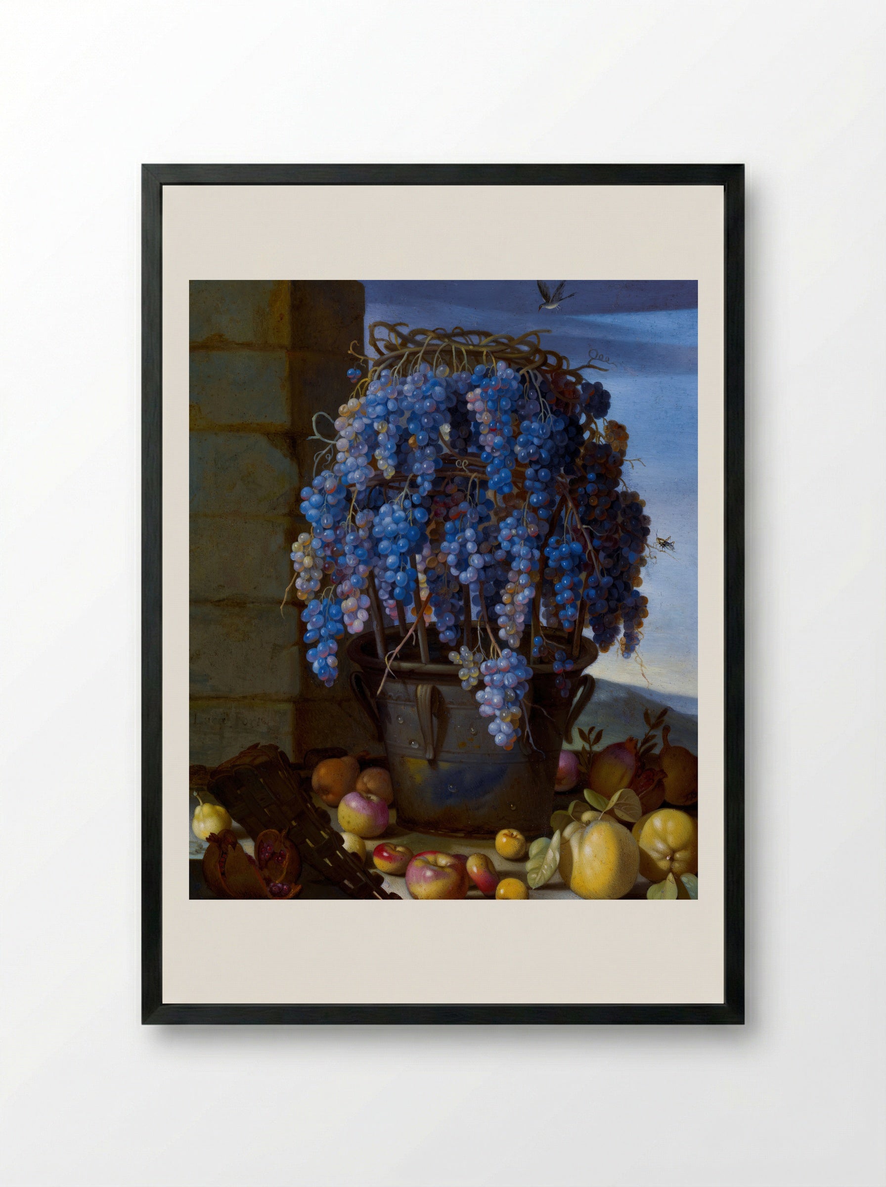 Still Life with Grapes and Other Fruit - Luca Forte - Framed Print Black