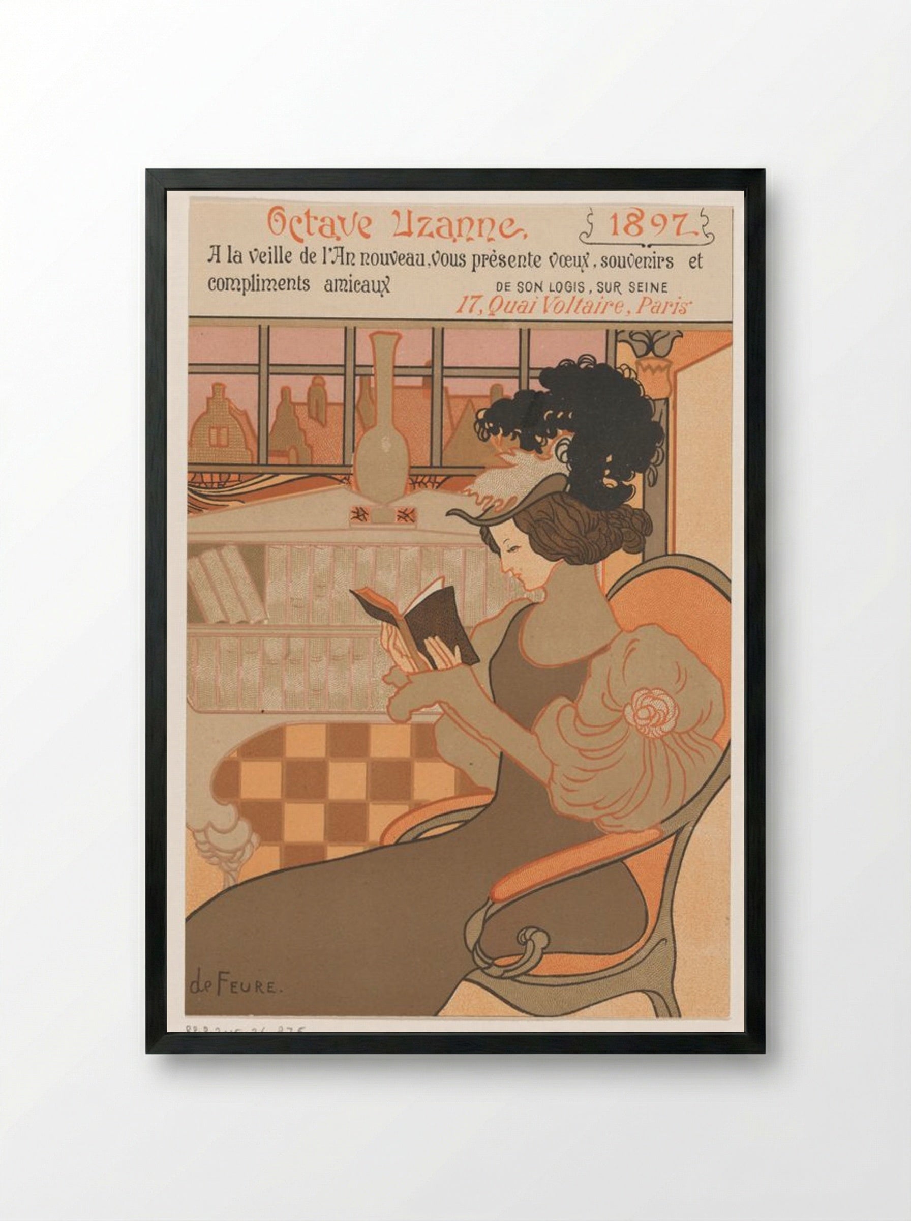 Nieuwjaarswens van Octave Uzanne voor het jaar 1897 (New Year's Greeting Card for Octave Uzanne, 1897) - Georges de Feure - Framed Print Black