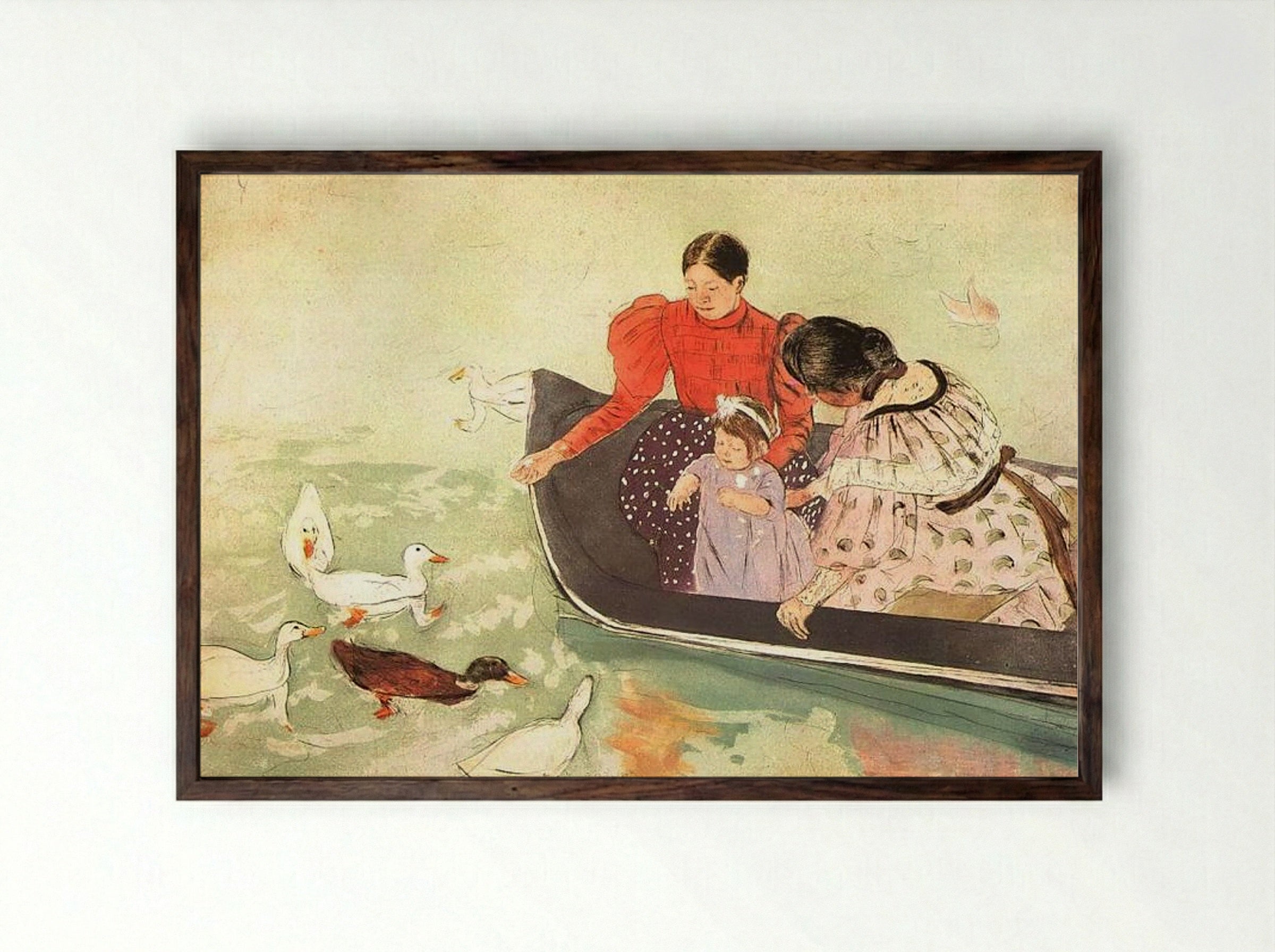 Feeding the Ducks - Mary Cassatt - Framed Print Dark Wood