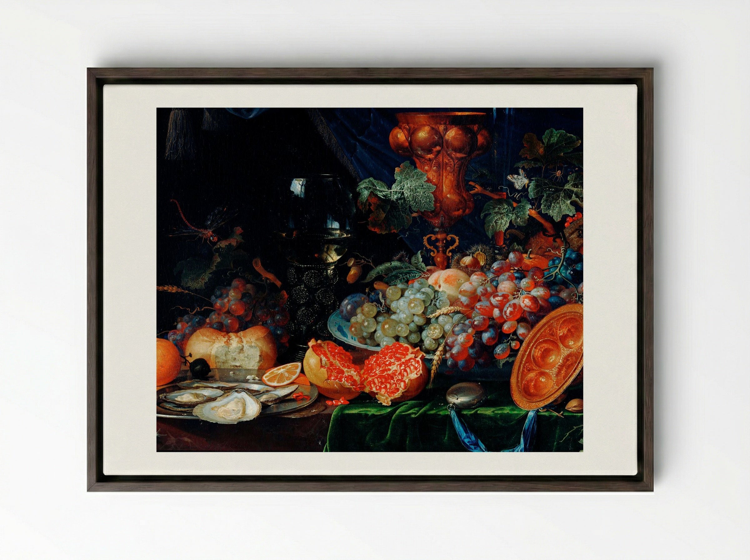 Fruits and Oysters - Abraham Mignon - Framed Canvas Dark Wood
