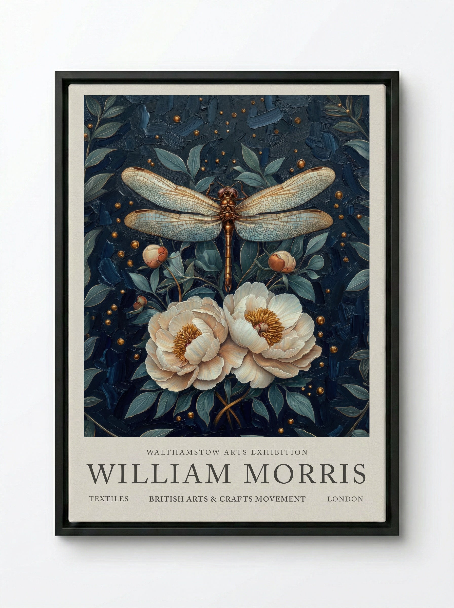 Dragonfly Dazzle - William Morris - Framed Canvas Black