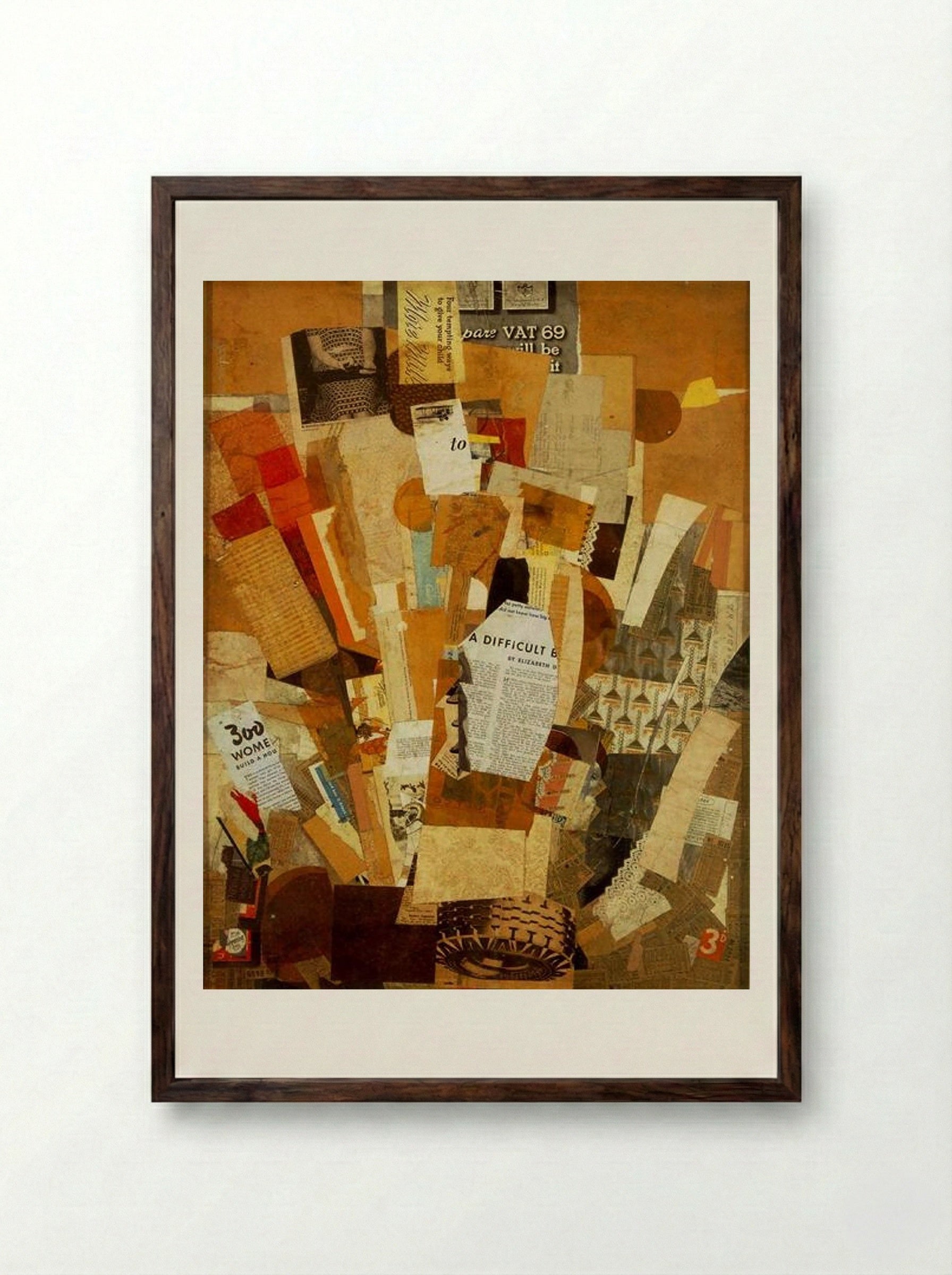 Difficult (Merz Collage) - Kurt Schwitters - Framed Print Dark Wood