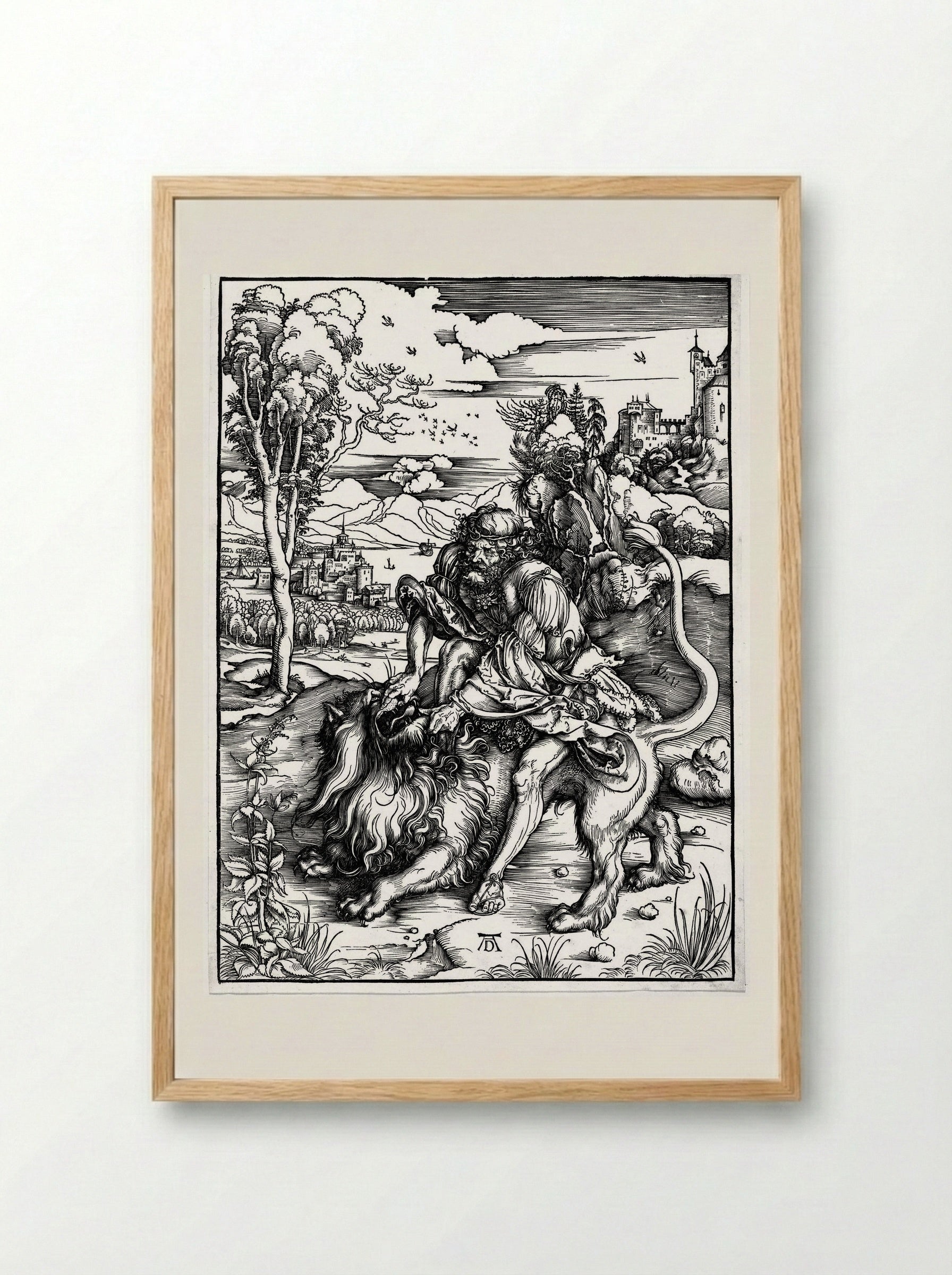 Samson Killing the Lion - Albrecht Dürer - Framed Print Wood
