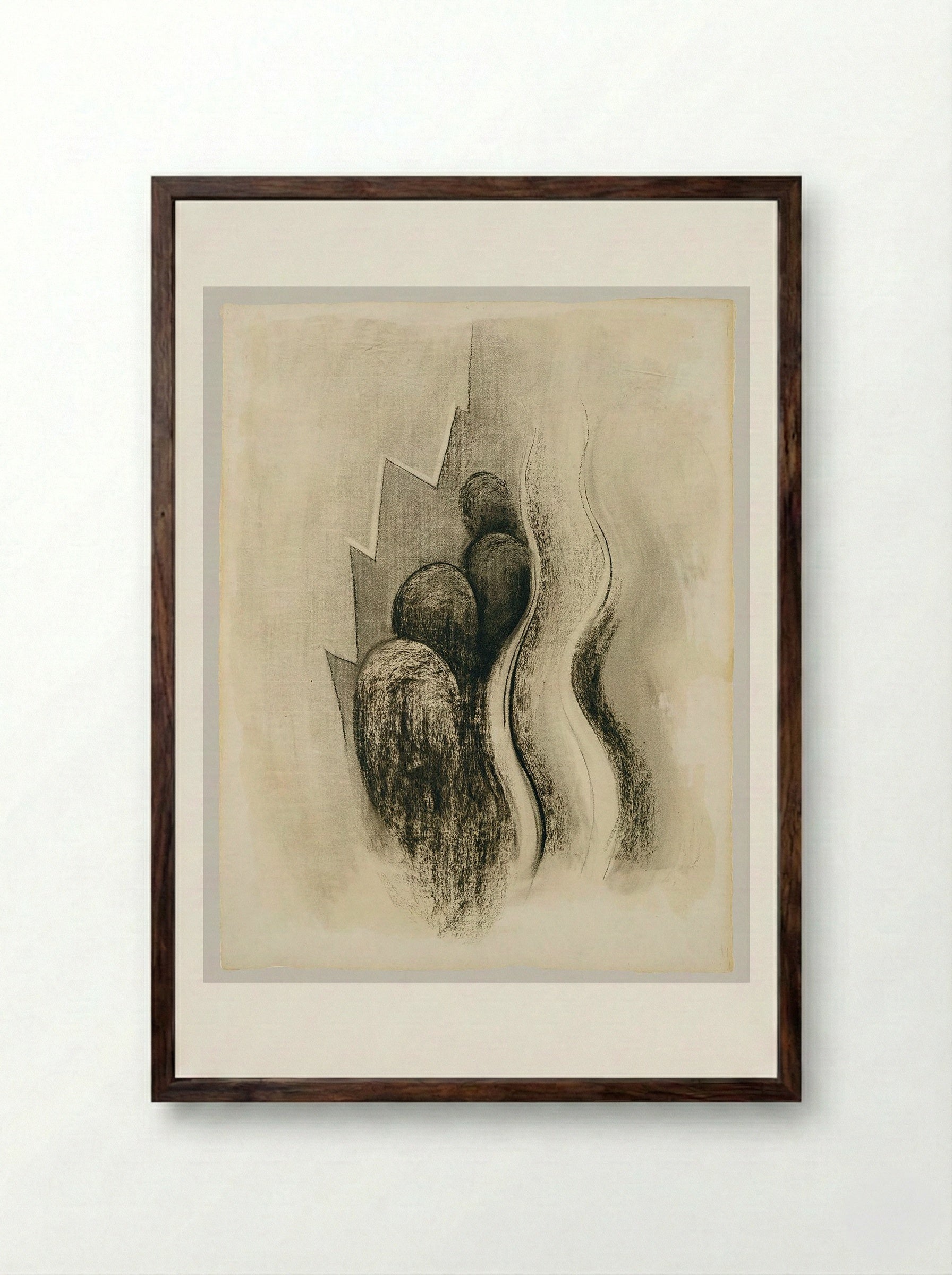 Untitled (Abstract Composition with Spheres and Zigzag) - Fine Art Print - Framed Print Dark Wood