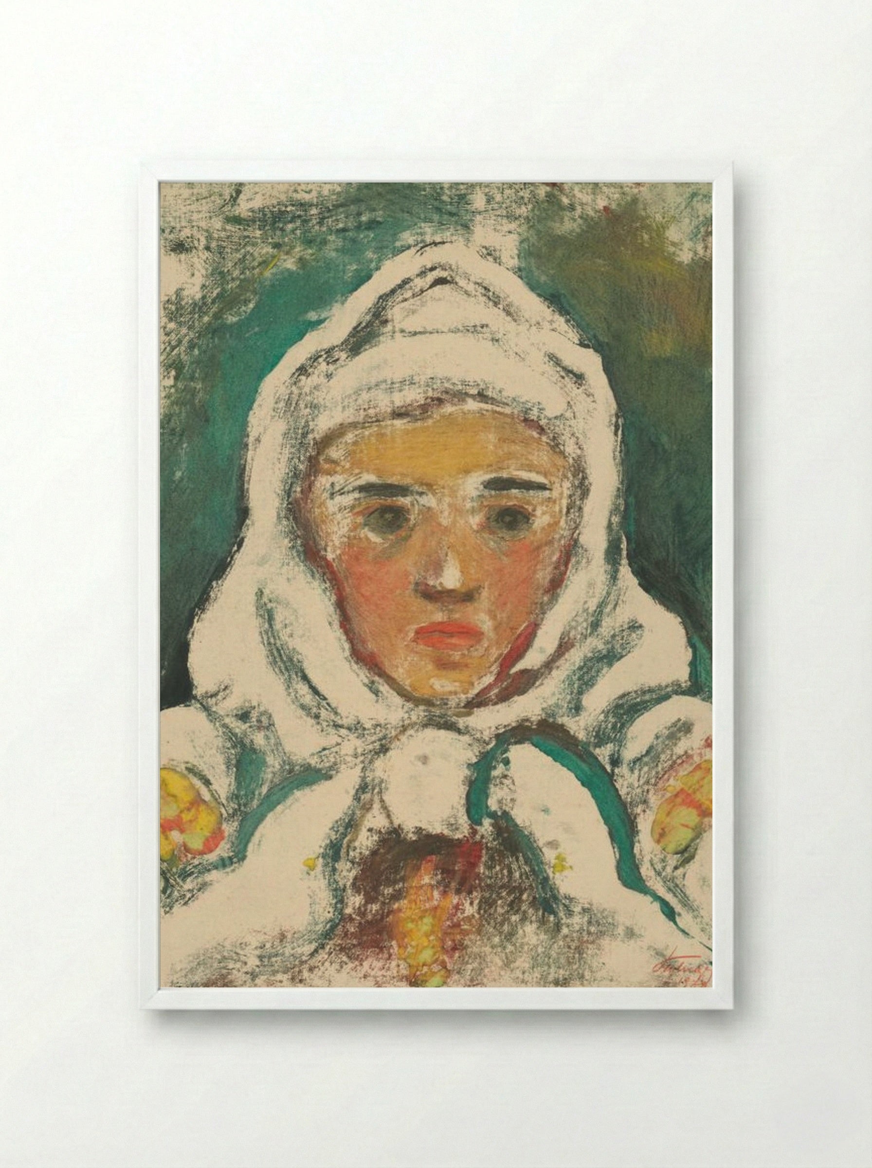 The Head of a Villager - Zolo Palugyay - Framed Print White