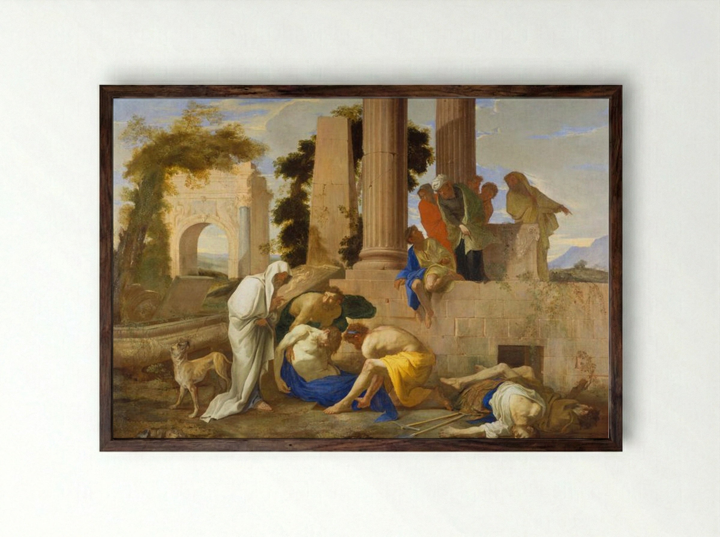 Tobit Burying the Dead - Nicolas Poussin - Framed Print Dark Wood