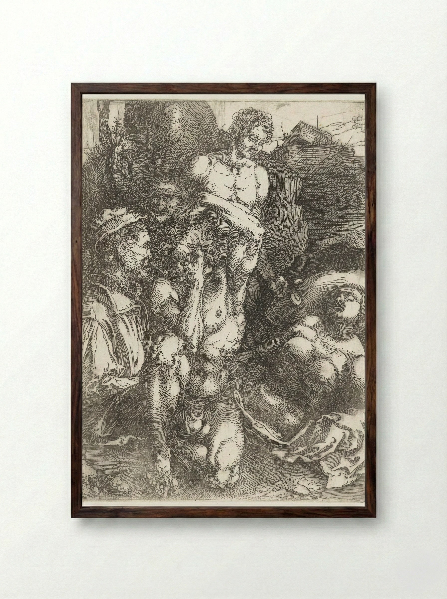Study Sheet with Five Figures ('The Desperate Man') - Albrecht Dürer - Framed Print Dark Wood