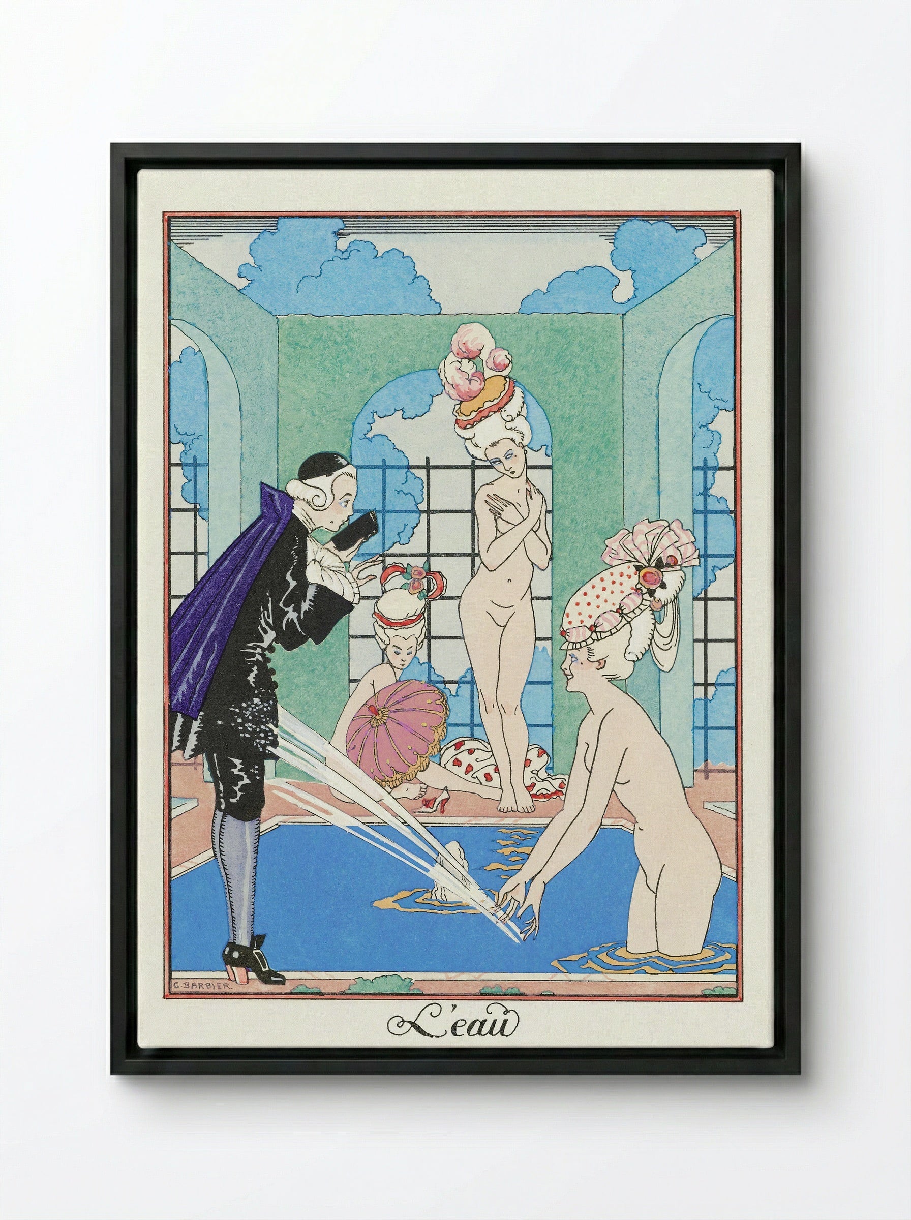 L'Eau - George Barbier - Framed Canvas Black