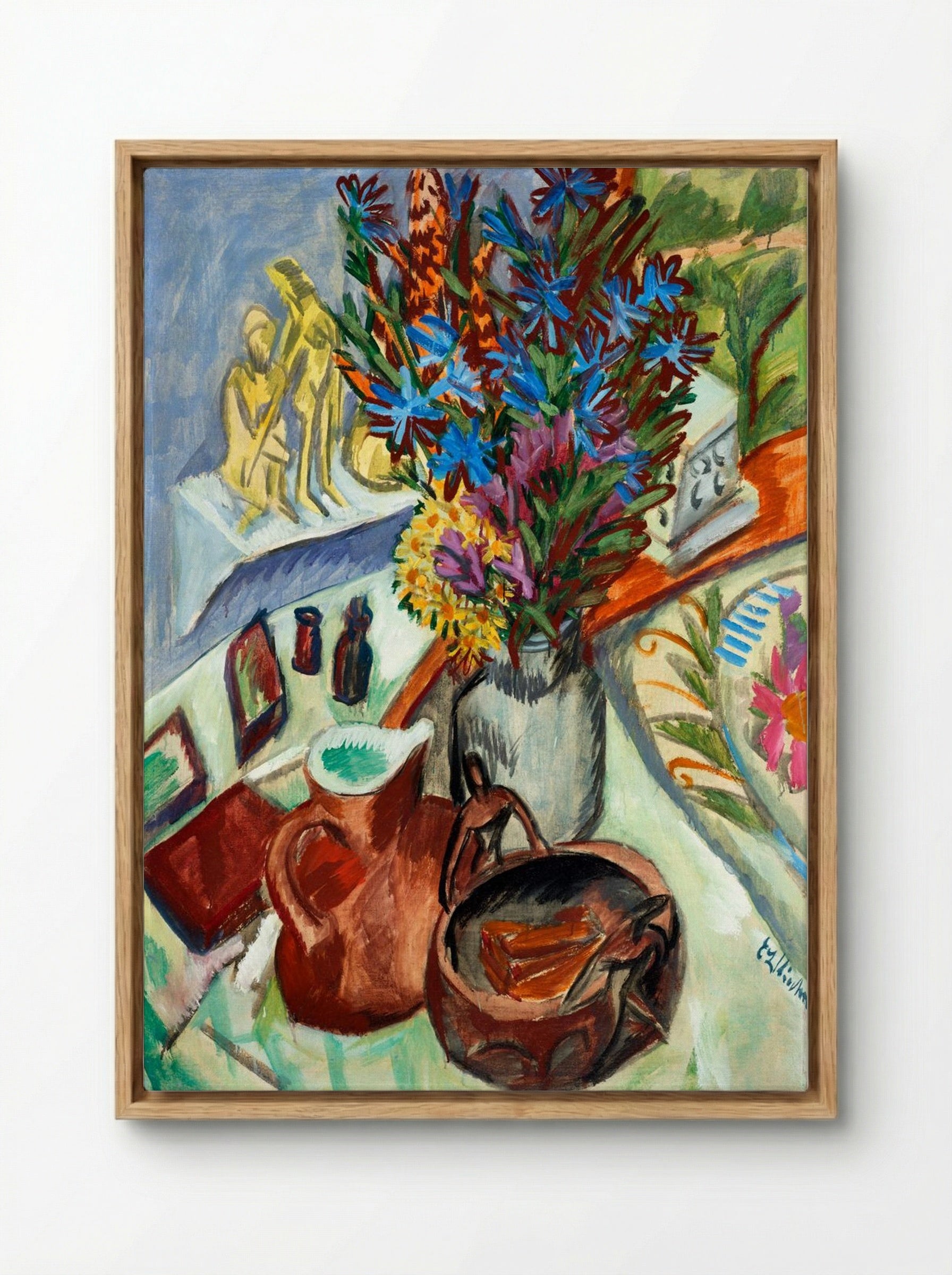 Still Life with Jug and African Bowl - Ernst Ludwig Kirchner - Framed Canvas Wood