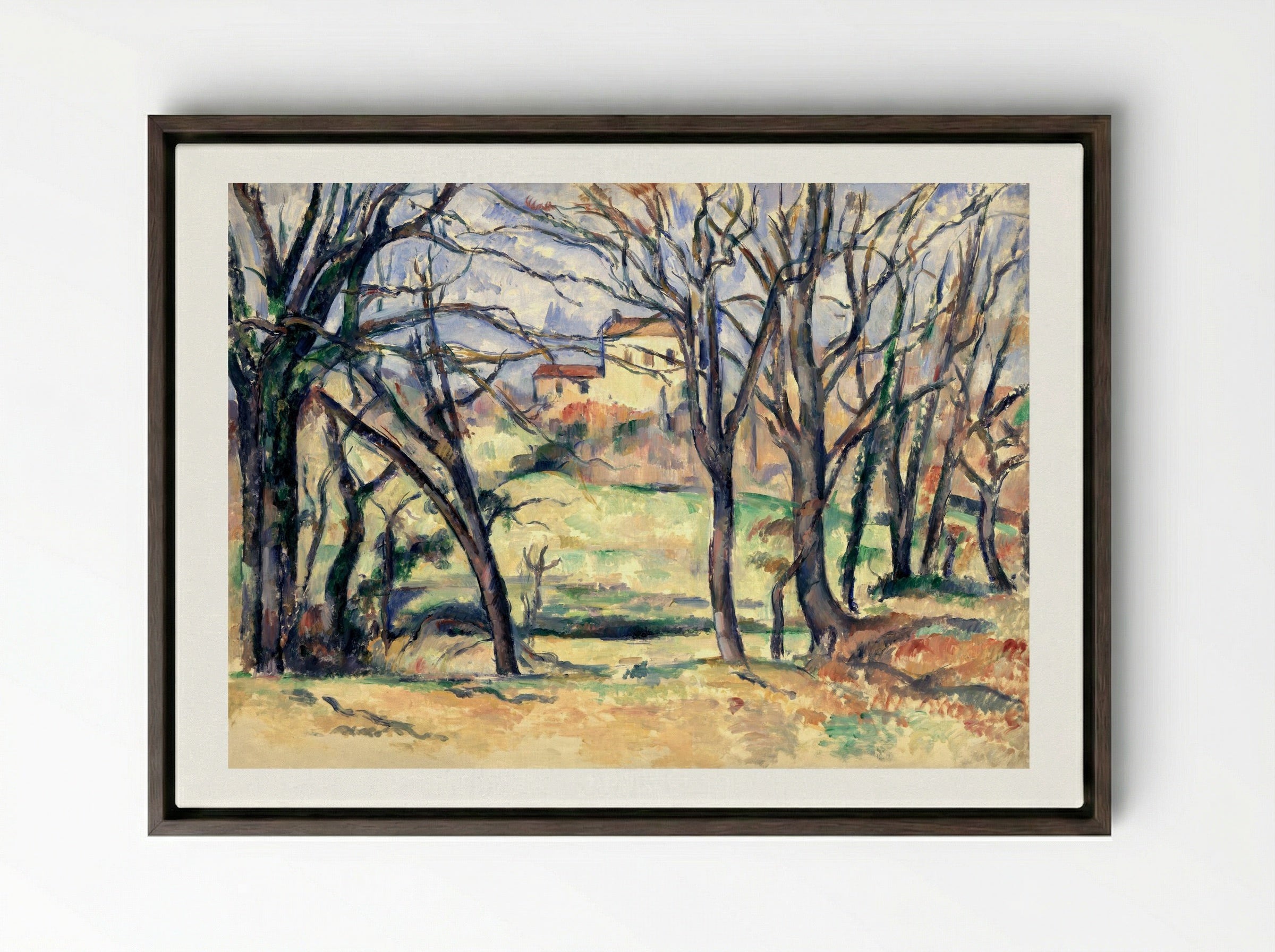 Trees and Houses Near the Jas de Bouffan - Paul Cézanne - Framed Canvas Dark Wood
