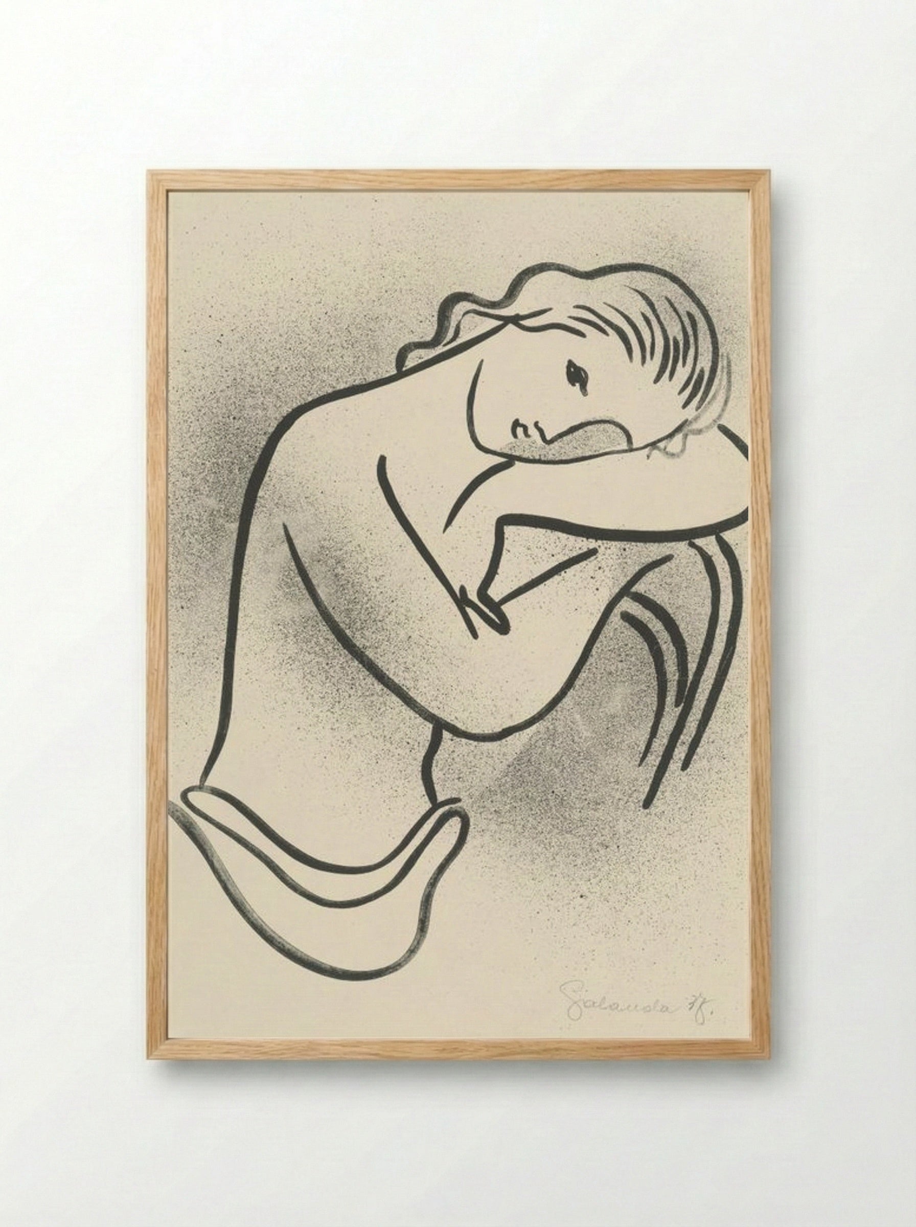 Reclining Nude (Woman Resting on Arms) - Mikuláš Galanda - Framed Print Wood