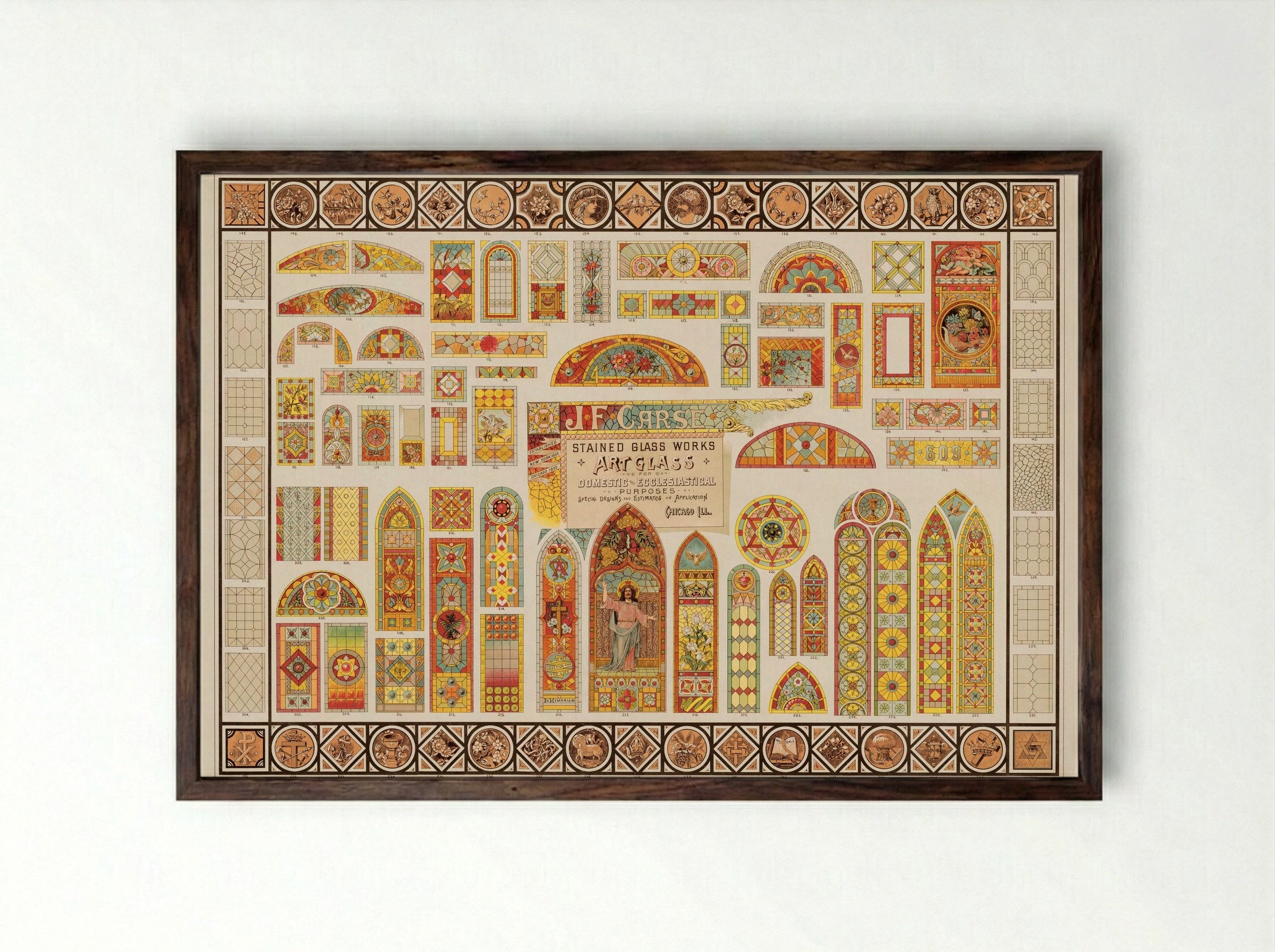 Stained Glass Works for Domestic and Ecclesiastical Purposes - J.F. Carse - Framed Print Dark Wood