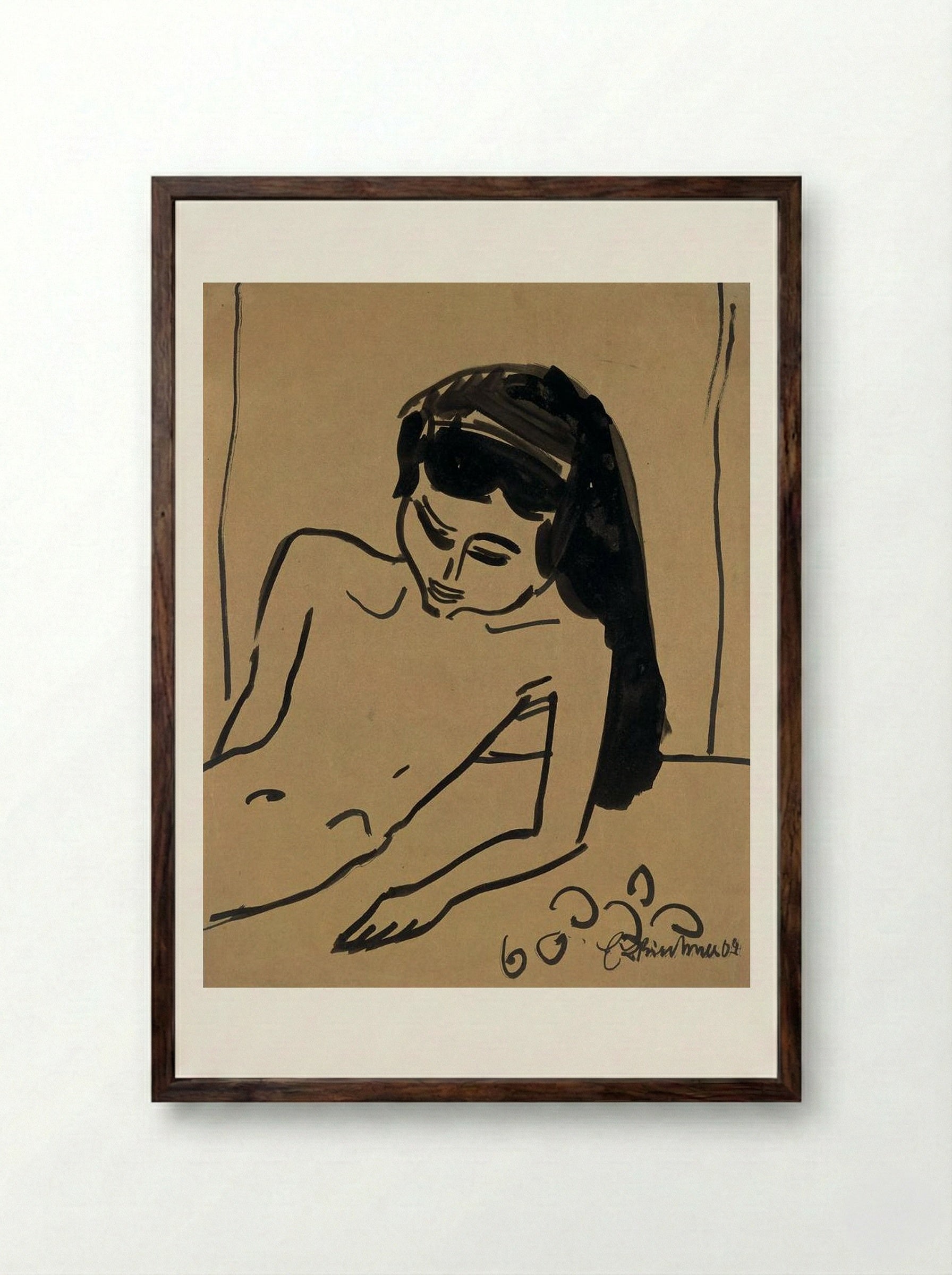 Girl with Long Hair - Ernst Ludwig Kirchner - Framed Print Dark Wood