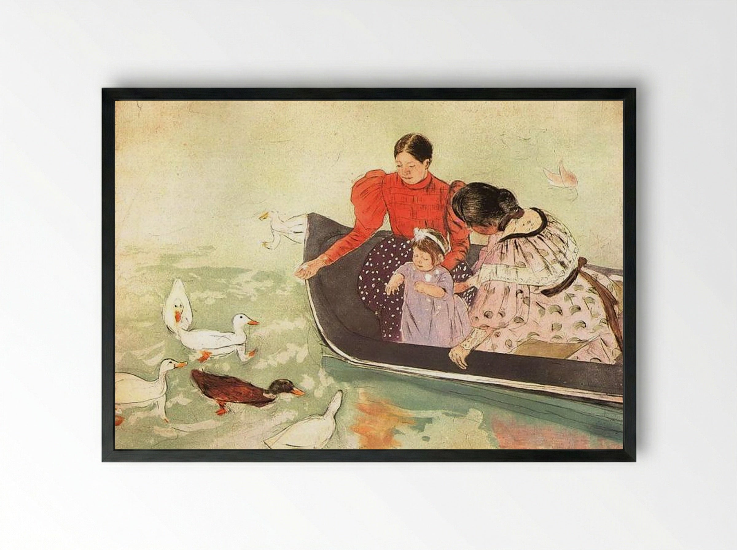 Feeding the Ducks - Mary Cassatt - Framed Print Black