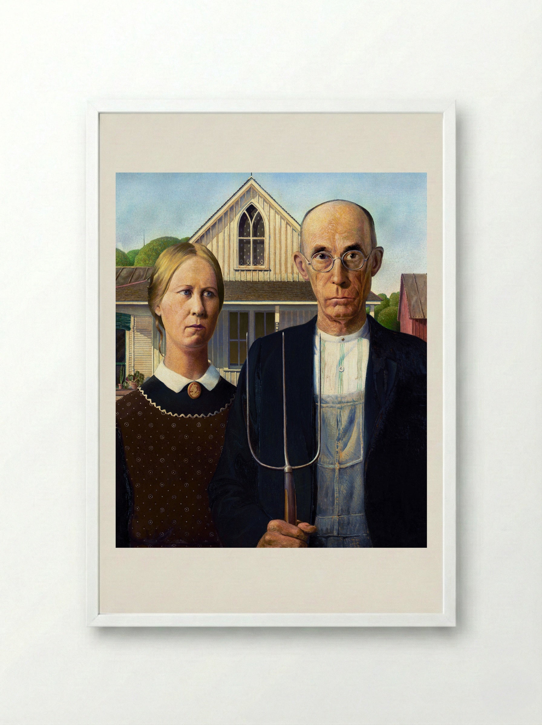 American Gothic - Grant Wood - Framed Print White