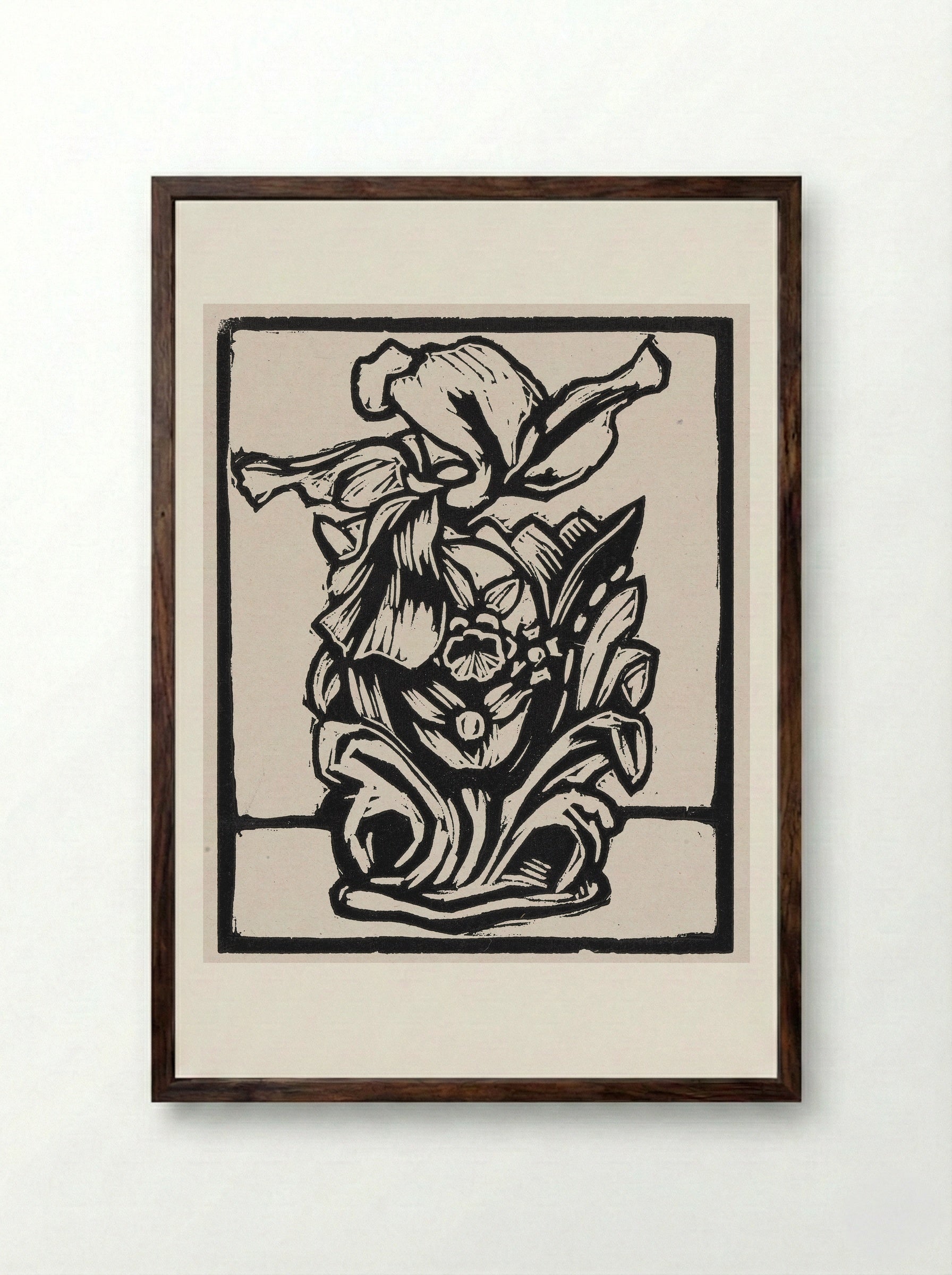 Iris in Vase - Fine Art Print - Framed Print Dark Wood