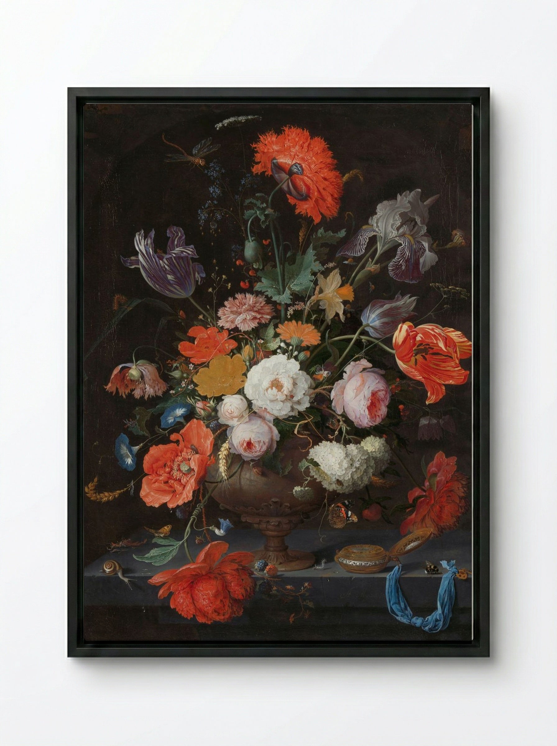 Still Life with Flowers in a Vase - Jan van Huysum - Framed Canvas Black