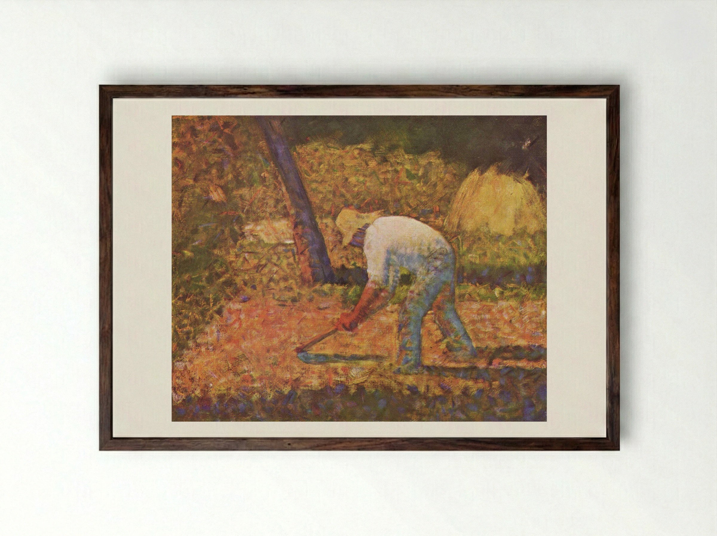 Peasant with Hoe - Camille Pissarro - Framed Print Dark Wood