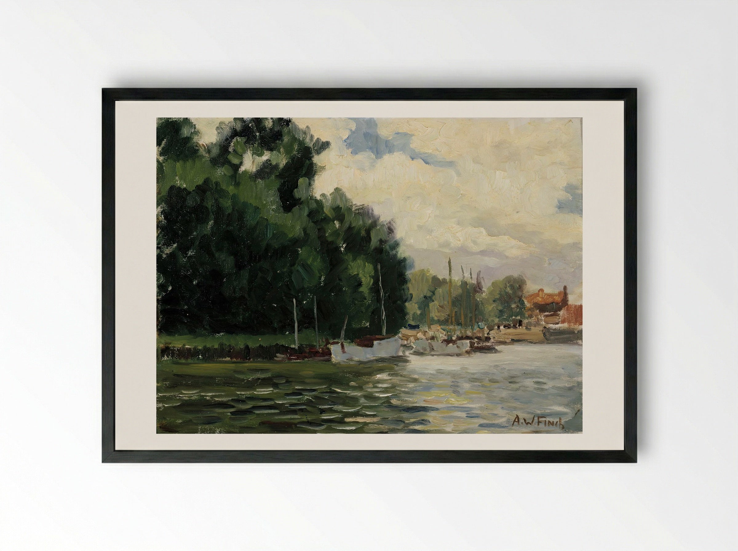 Richmond, Thames - Alfred William Finch - Framed Print Black