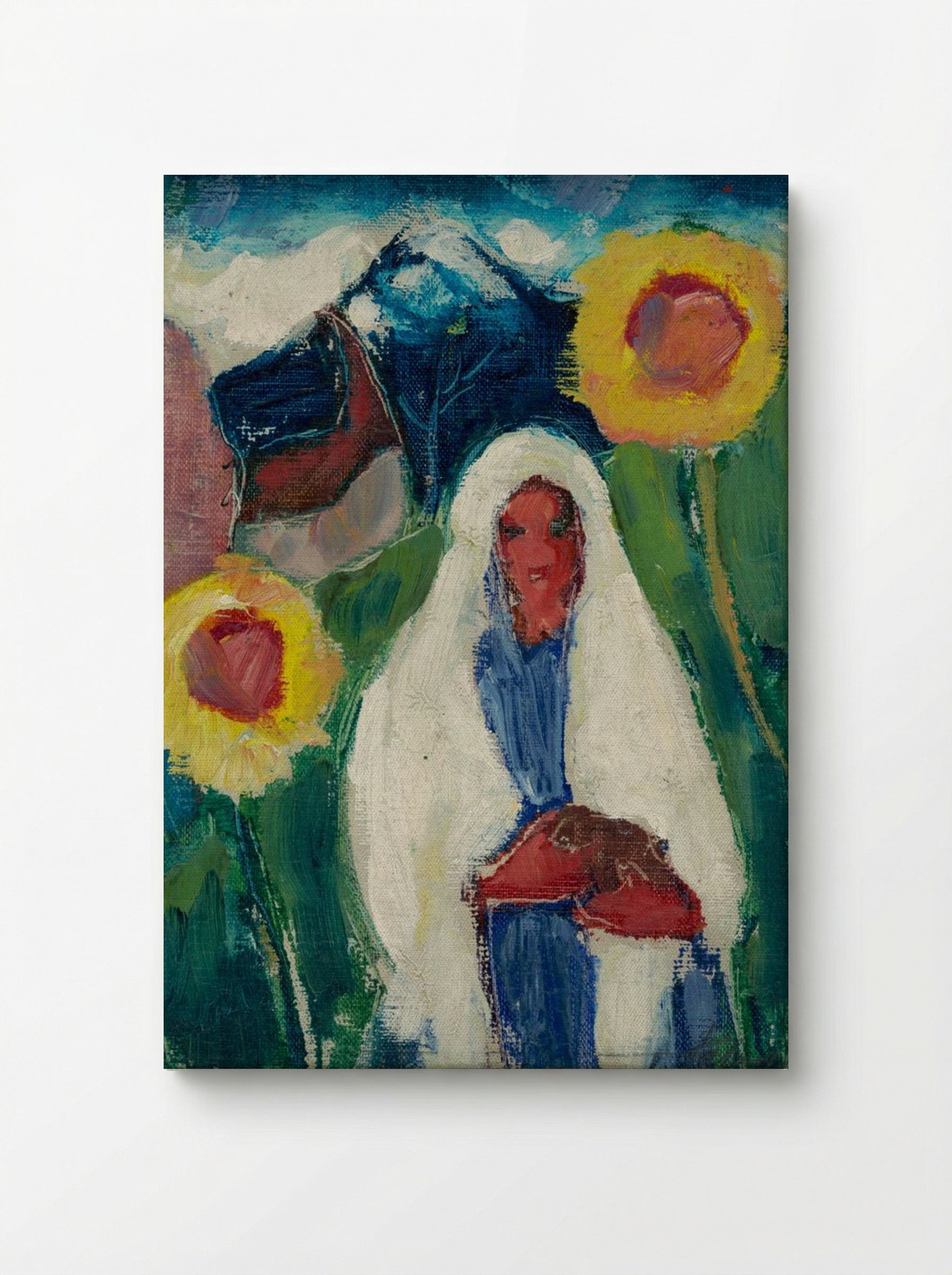 Sketch of a Woman Among Sunflowers - Zolo Palugyay - Canvas