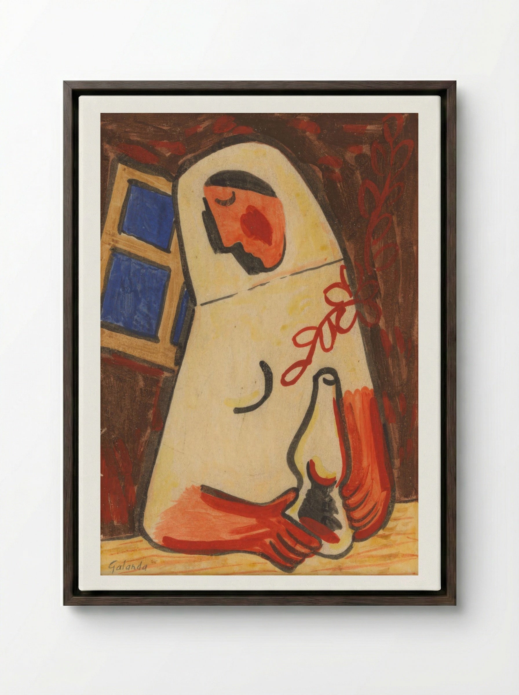 Sitting Woman - Mikuláš Galanda - Framed Canvas Dark Wood