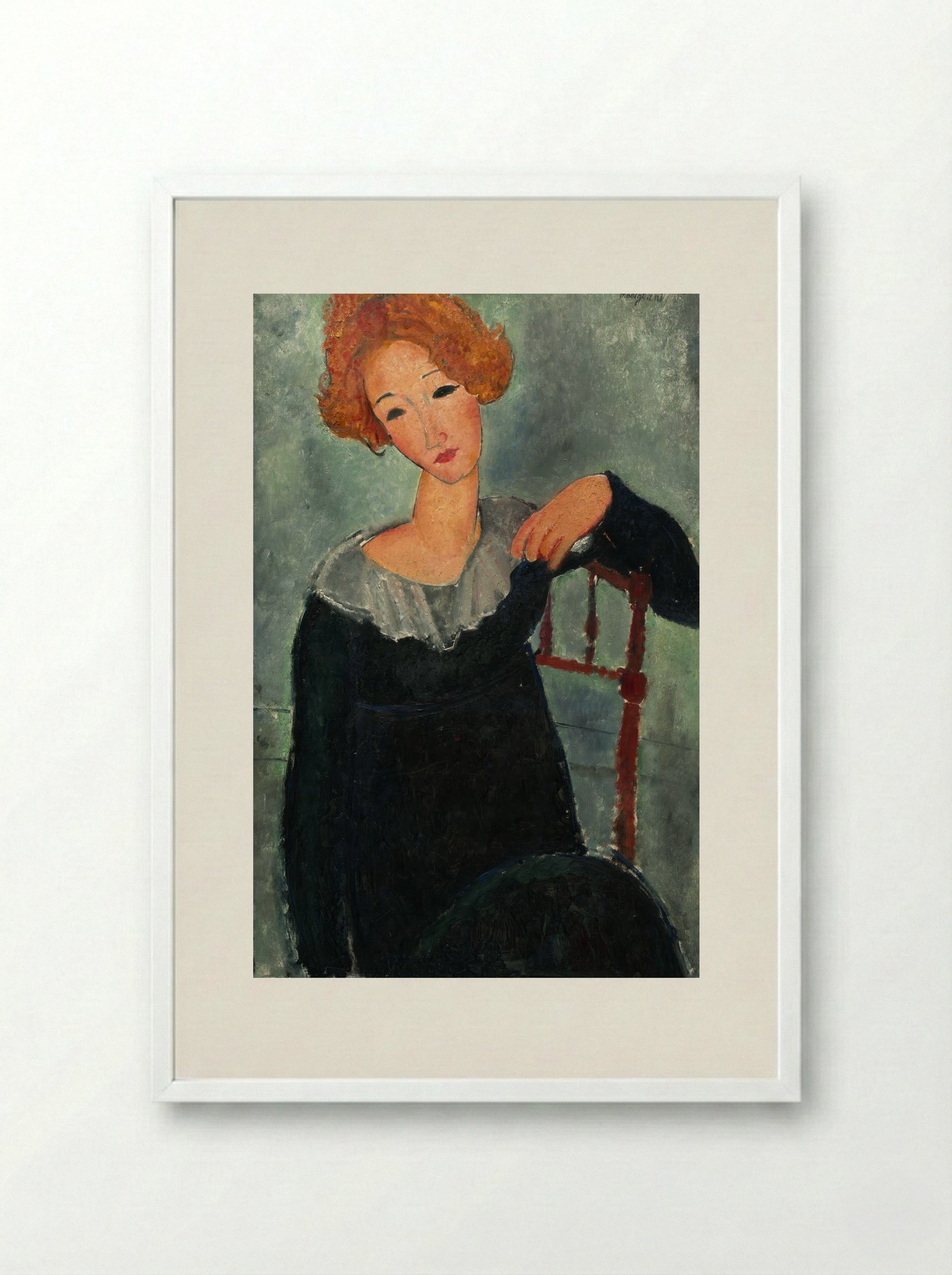 Woman with Red Hair - Amedeo Modigliani - Framed Print White