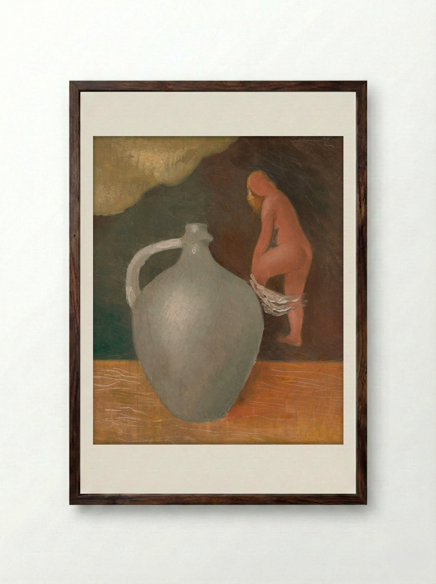 Woman with Jar - Mikuláš Galanda - Framed Print Dark Wood