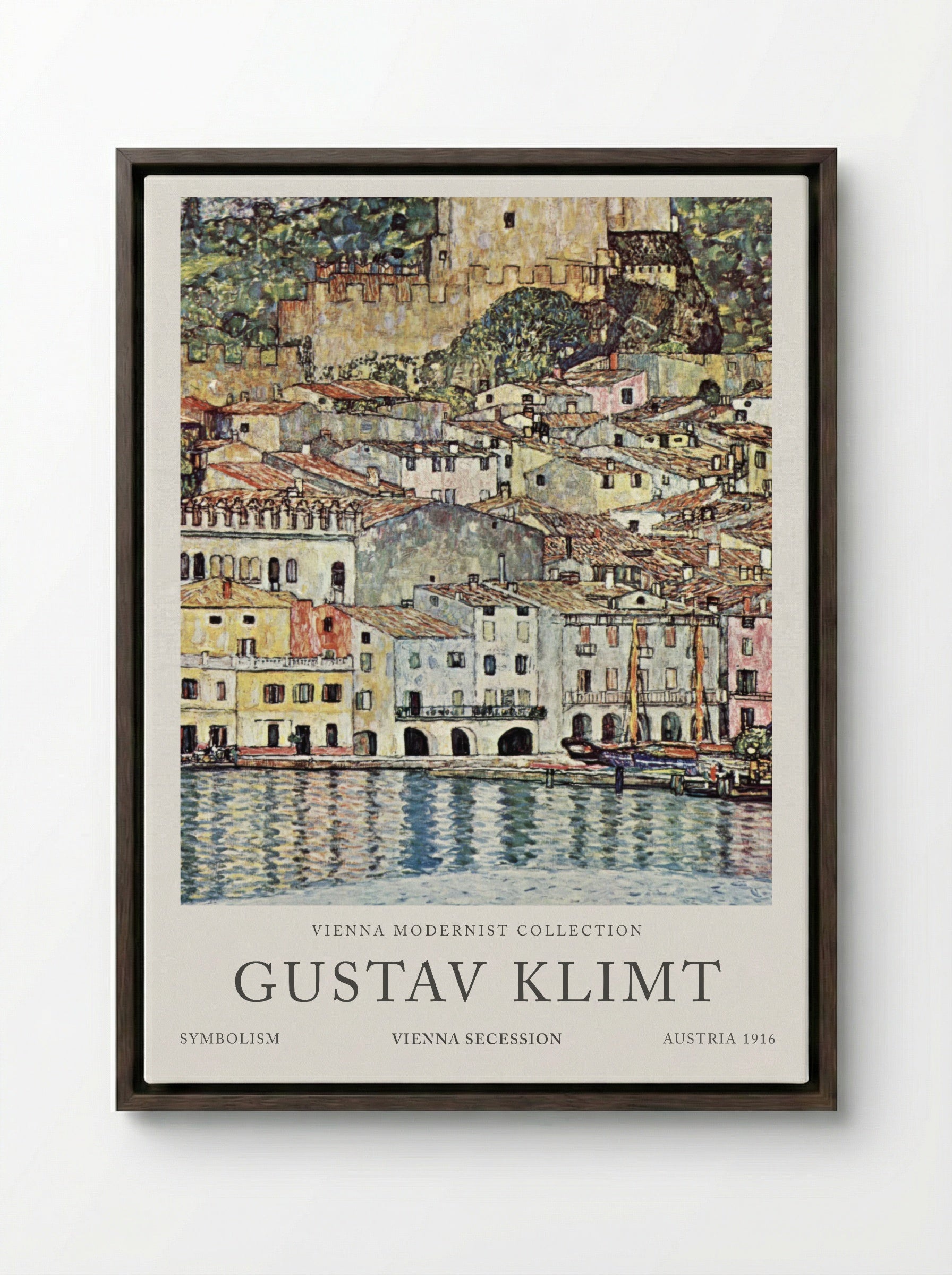 Malcesine am Gardasee - Gustav Klimt - Framed Canvas Dark Wood