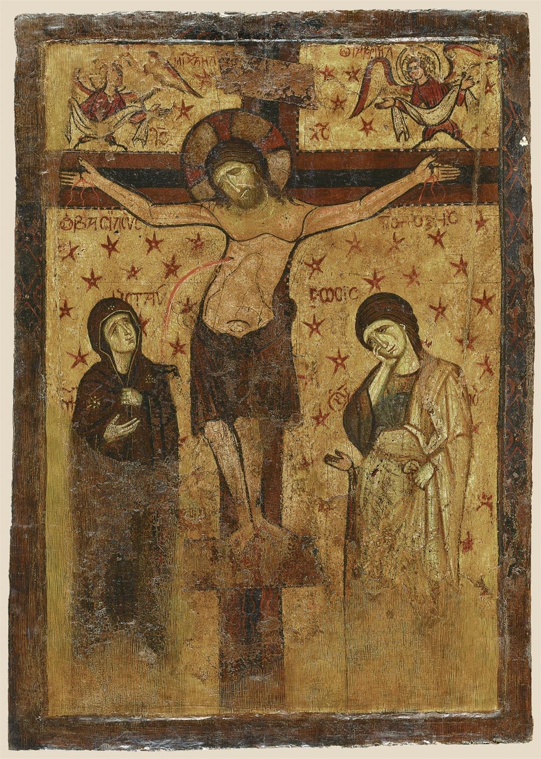 Double-sided icon - Crucifixion and Hodegetria (9-13th c., Byzantine museum)