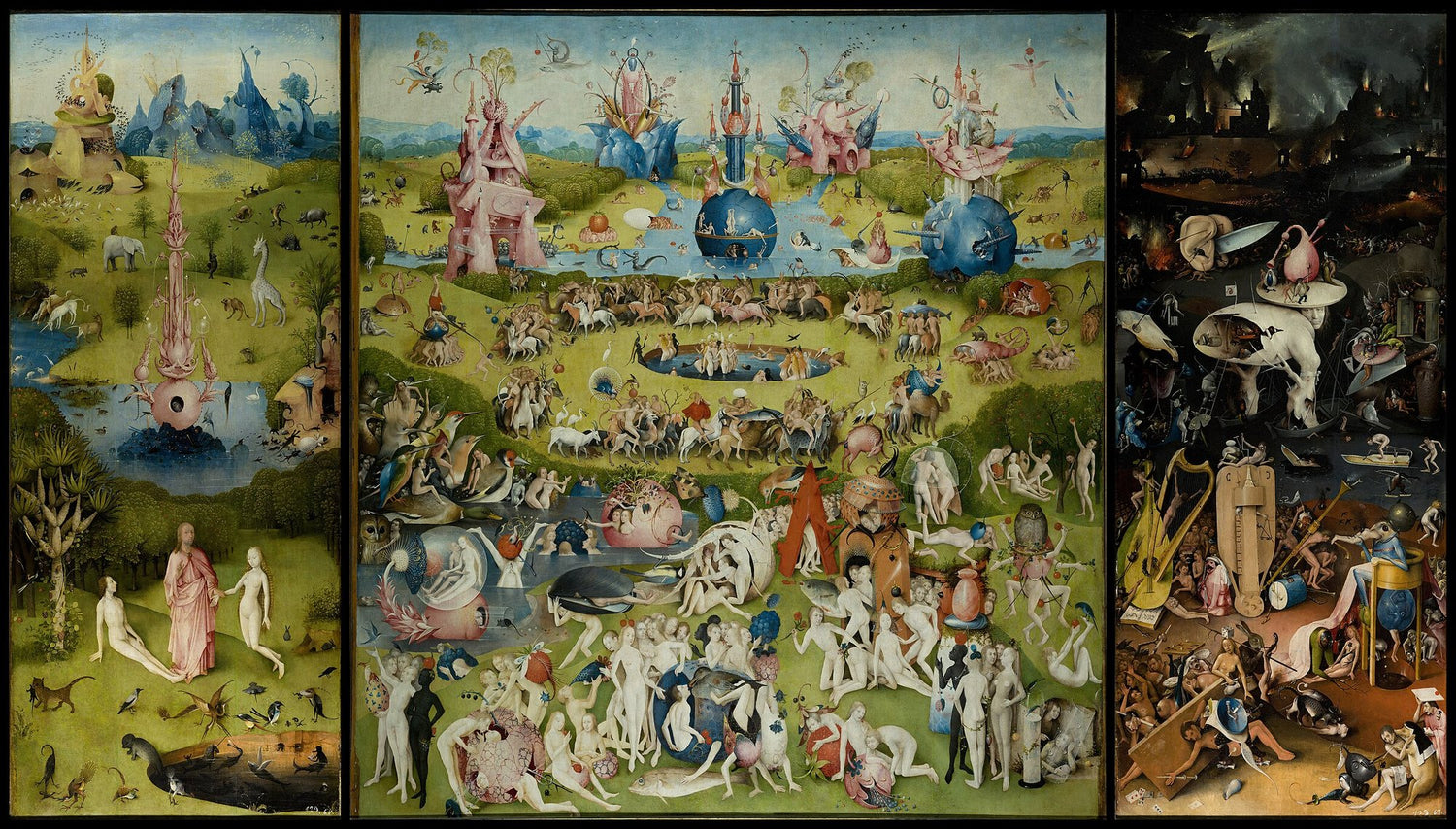Hieronymus Bosch, The Garden of Earthly Delights (full triptych), c. 1490-1510. Prado Museum, Madrid.